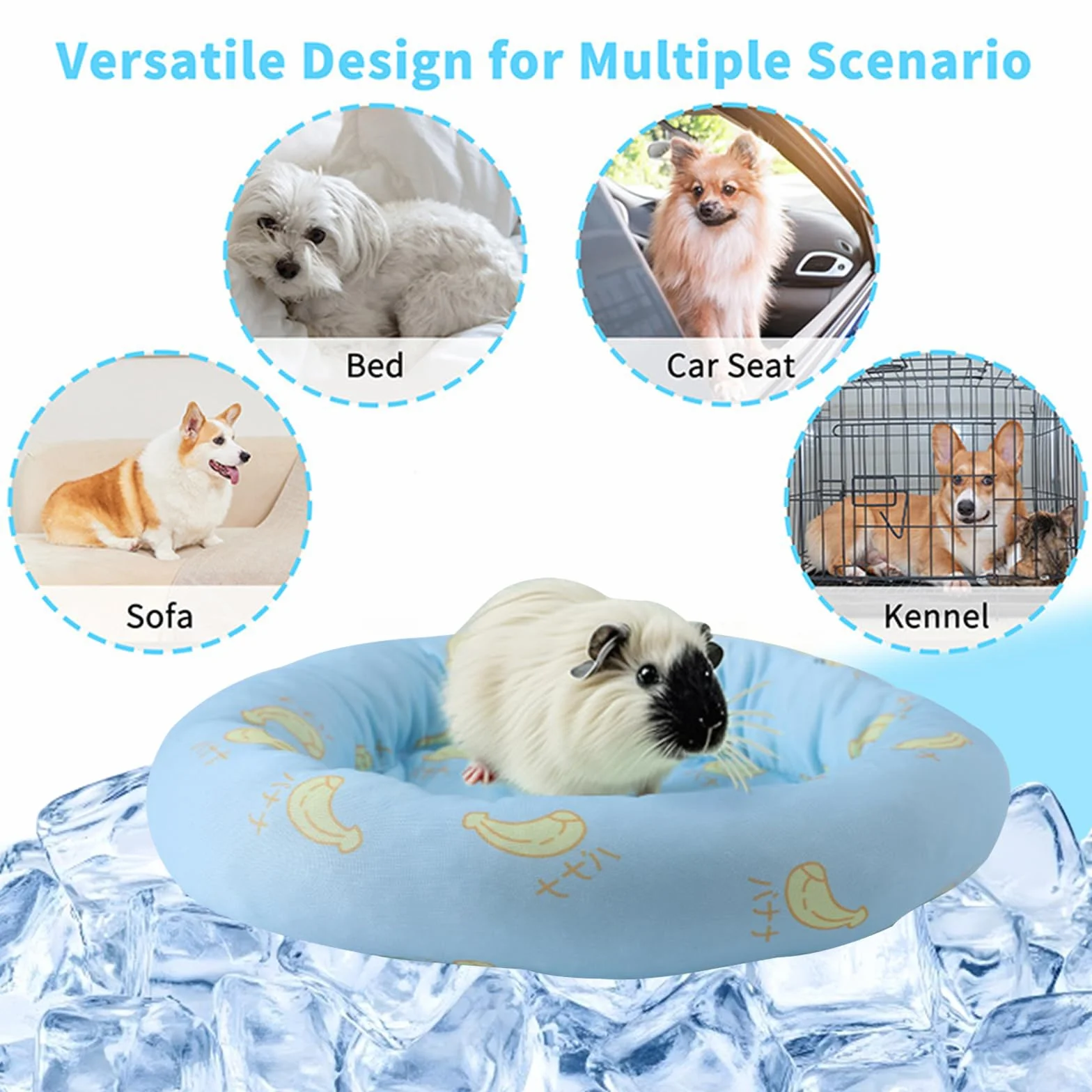 Tappetino Refrigerante per Piccoli Animali, Tappetino Refrigerante per Coniglio, 20.5cm Cuscino Rotondo per Letto, Estate Ghiaccio Seta Letto per Dormire per Criceti Porcellini d'India Conigli