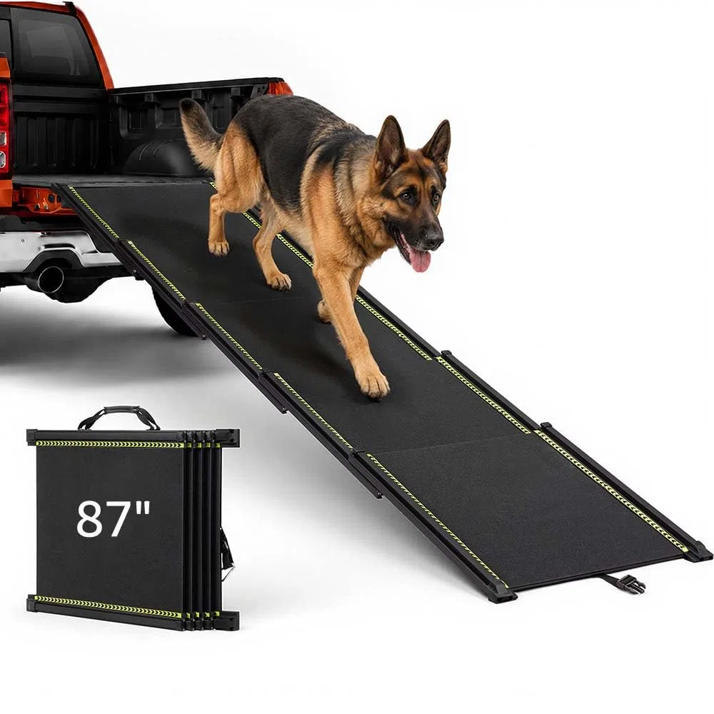 unipaws Rampa telescopica extra lunga per cani, 220 cm, per auto, SUV e camion, larga 51 cm, portatile, con superficie antiscivolo, strisce riflettenti e pendenza delicata, per cani fino a 68 kg