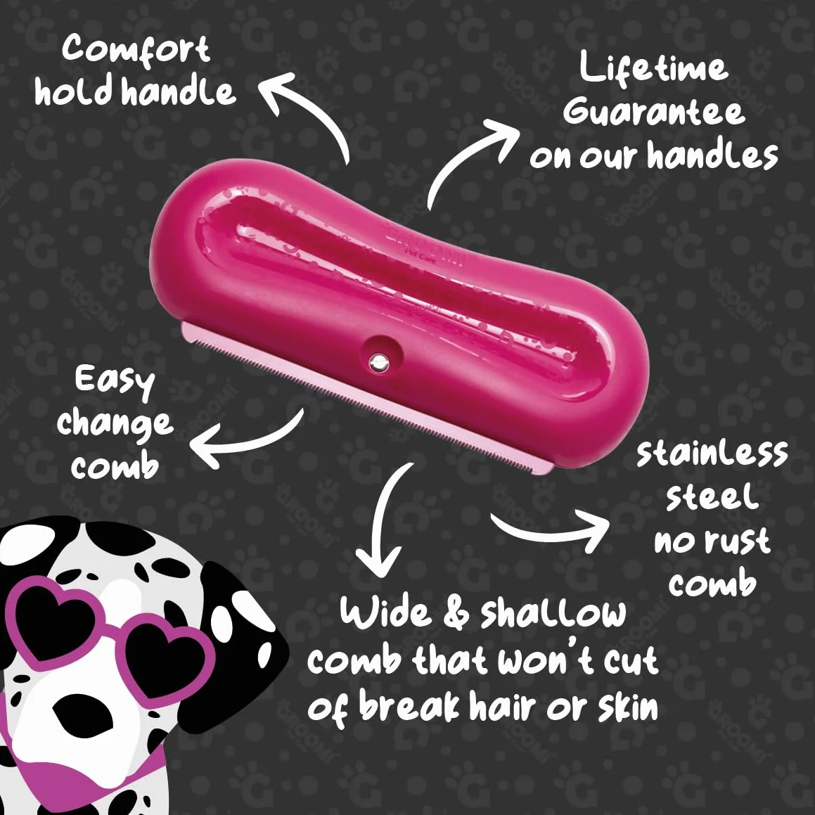 Groomi Spazzola per la depilazione e la cura del pelo per cani, gatti, cavalli e conigli, strumento delicato ed efficace per la cura degli animali domestici, pettine piatto largo, groomer liscio per