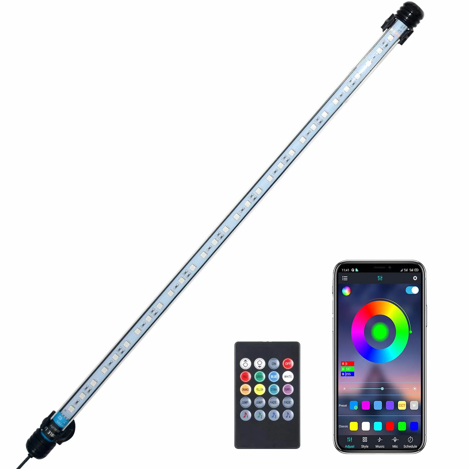 VARMHUS Lampada LED Impermeabile per Acquario, Luce per Fish Tank con Telecomando e App, Spettro Completo, Dimmerabile, 58cm