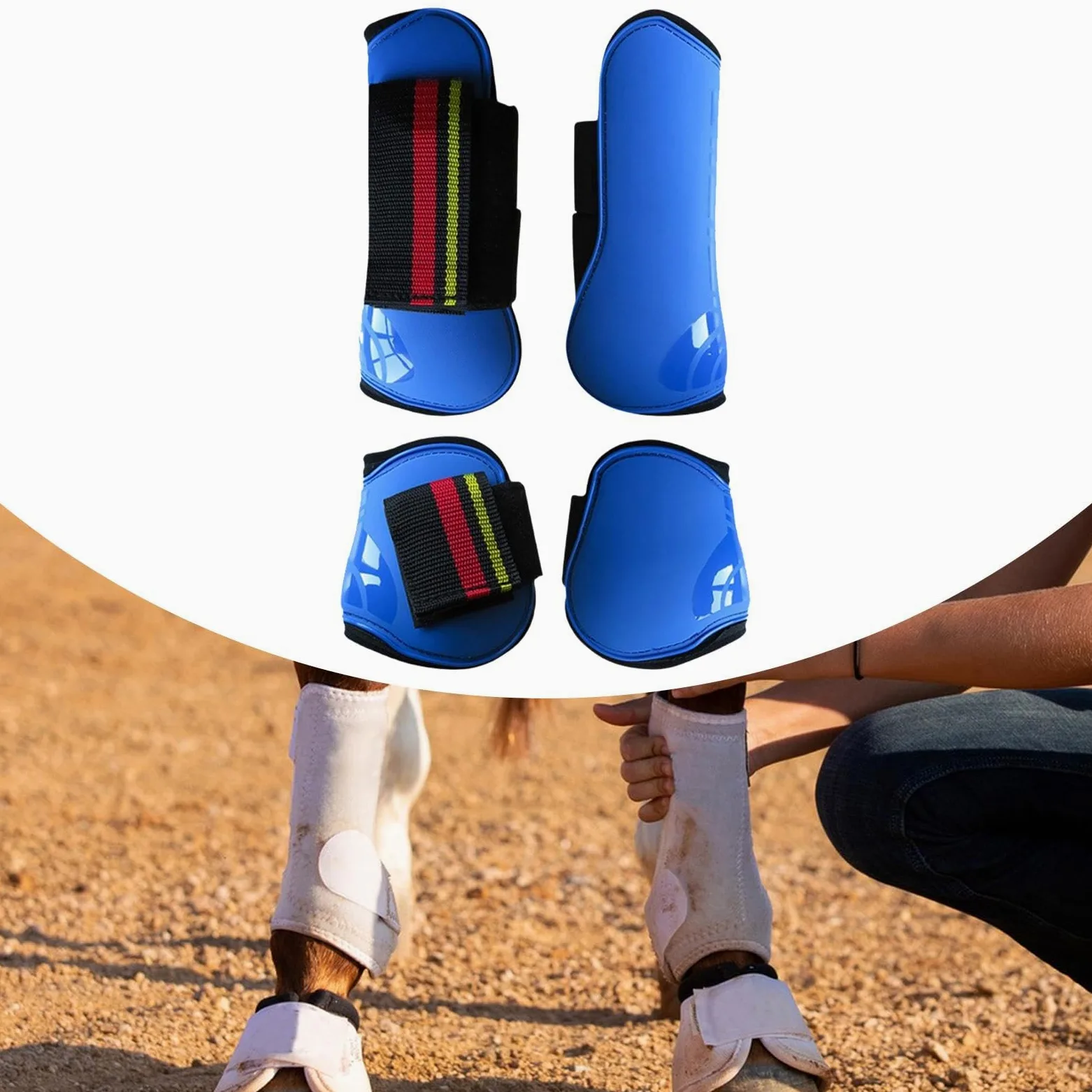 4 Pezzi Paratendini per Cavallo Set di Fasce per Gambe Gambali per Cavallo Stivali per Cavallo per Gambe Anteriori e Posteriori per Ostacoli da Salto, Blu