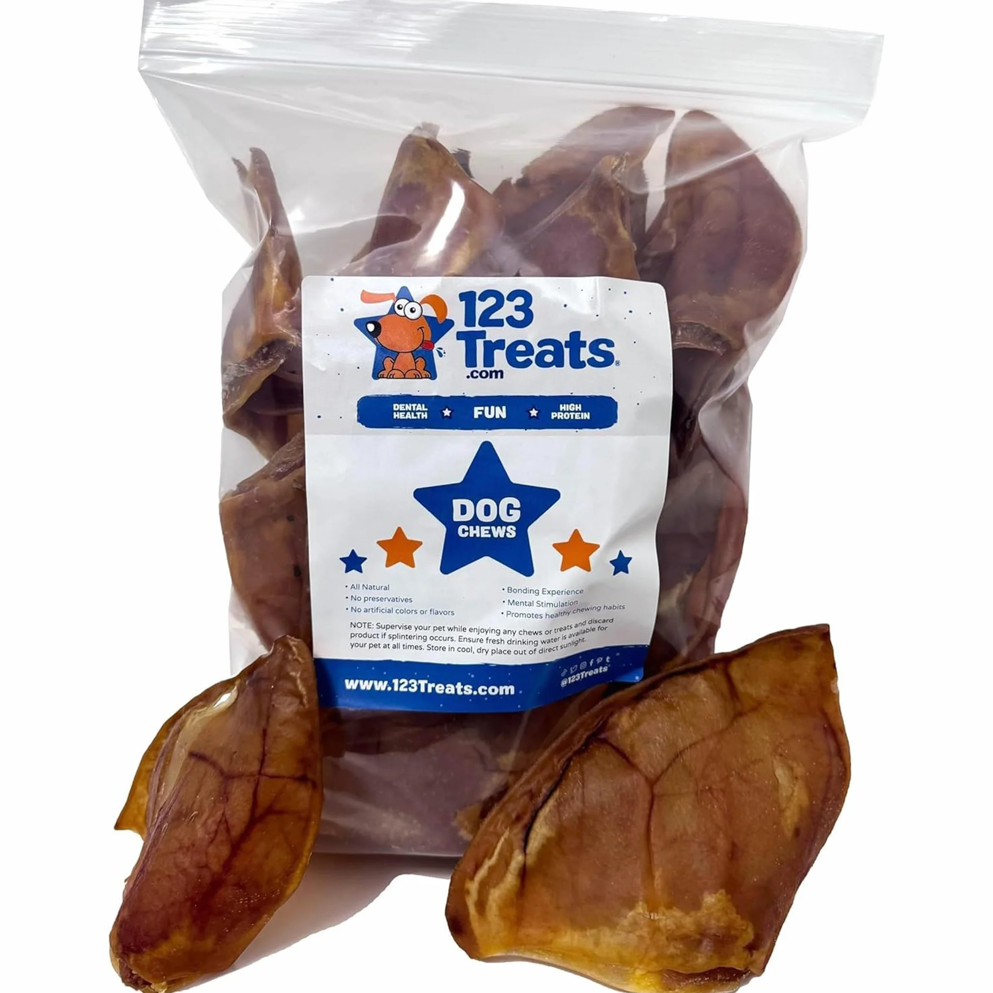 123 Treats Grandi orecchie di maiale per cani Cane di qualità mastica orecchie di maiale al 100% naturali ricche di proteine per il tuo animale domestico (30 pezzi)