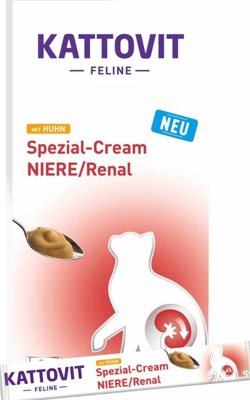 Kattovit Special Cream Rene Renale con Pollo | Confezione da 4 | 4 x 6 x 15 g | Alimento complementare per gatti adulti | Completamente privo di zuccheri, coloranti e conservanti