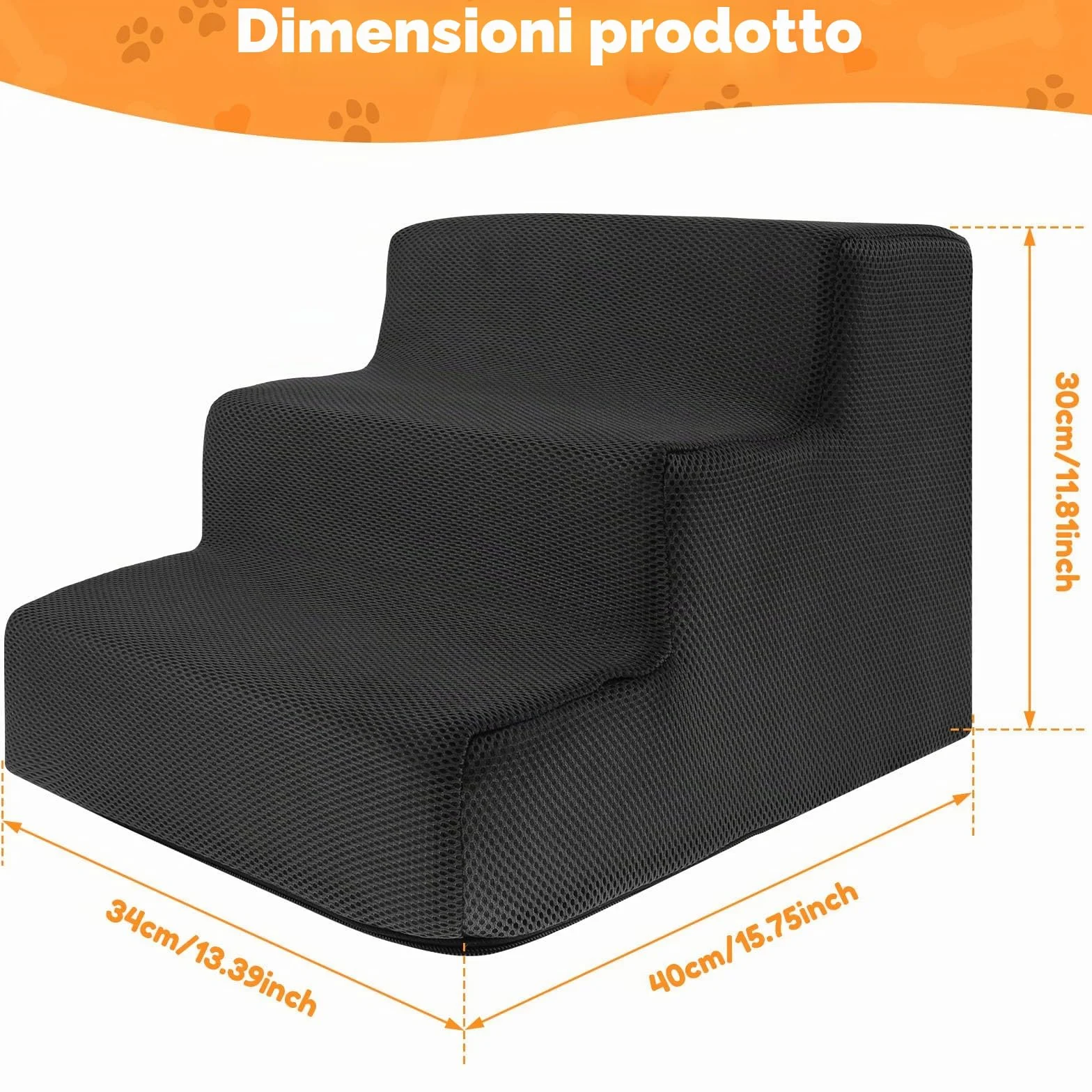 NIHUIFDPY, Gradini per Cani per Letto 34x40x30cm, Scalini per Cani a 3 Gradini in Schiuma ad Alta Densità con Copertura Staccabile e Fondo Antiscivolo, Scale per Animali Domestici Lavabili per Divano