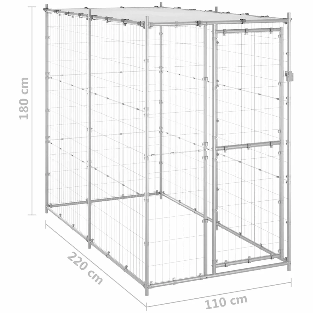 Gabbia per Cani da Esterno in Acciaio con Tetto 110x220x180 cm