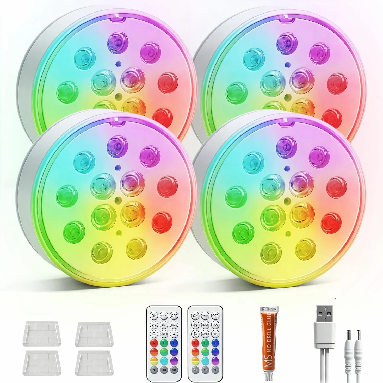 Luci Piscina Sommergibili LED IP68 16 Colori Ricaricabile USB 4 Pezzi