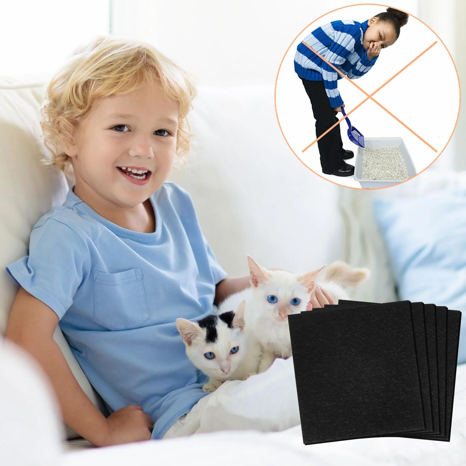 Dadabig 20 filtri di ricambio per lettiera per gatti, filtri al carbone per lettiera con cappuccio per gatti lettiera per WC lettiera filtri di ricambio per filtri odori 10,5 x 11,5 x 0,5 cm