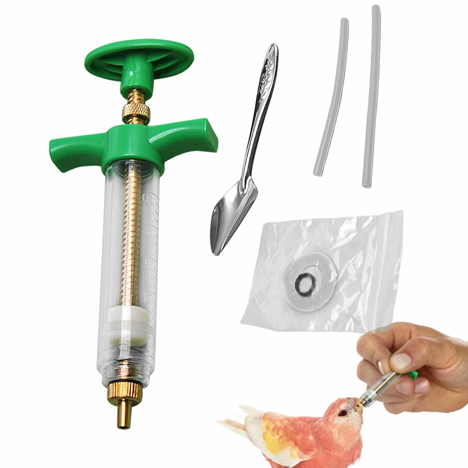 Spray Set per nutrire Gli Uccelli - mangime per la Mano con Tubo Morbidi e cucchiai | Ideale per pappagalli, piccioni e roditori | Iniettore di Alimentazione Facile da Usare per Young