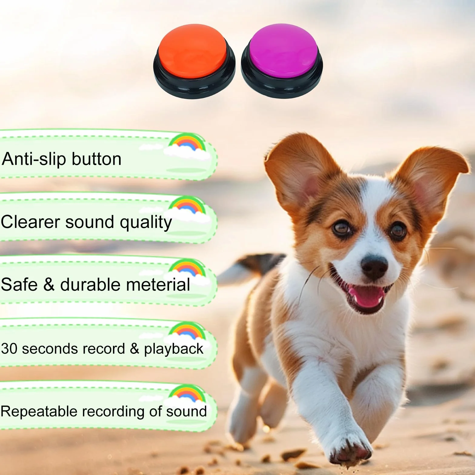 Gelabur Set di 2 pulsanti per comunicazione, registrabili vocalmente, per l'addestramento del cane, per imparare a parlare, per animali domestici, strumenti per parlare facilmente