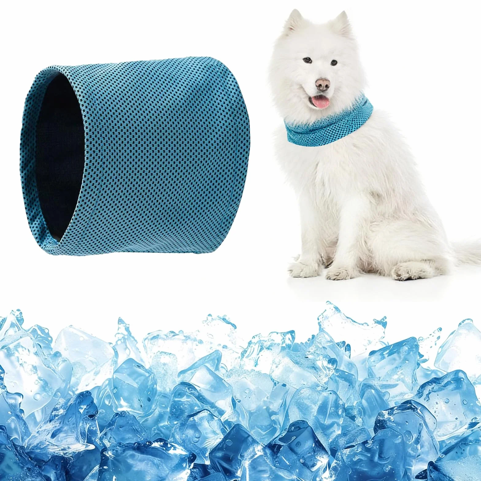 Collare refrigerante per cani traspirante bandana rinfrescante sciarpa estiva blu