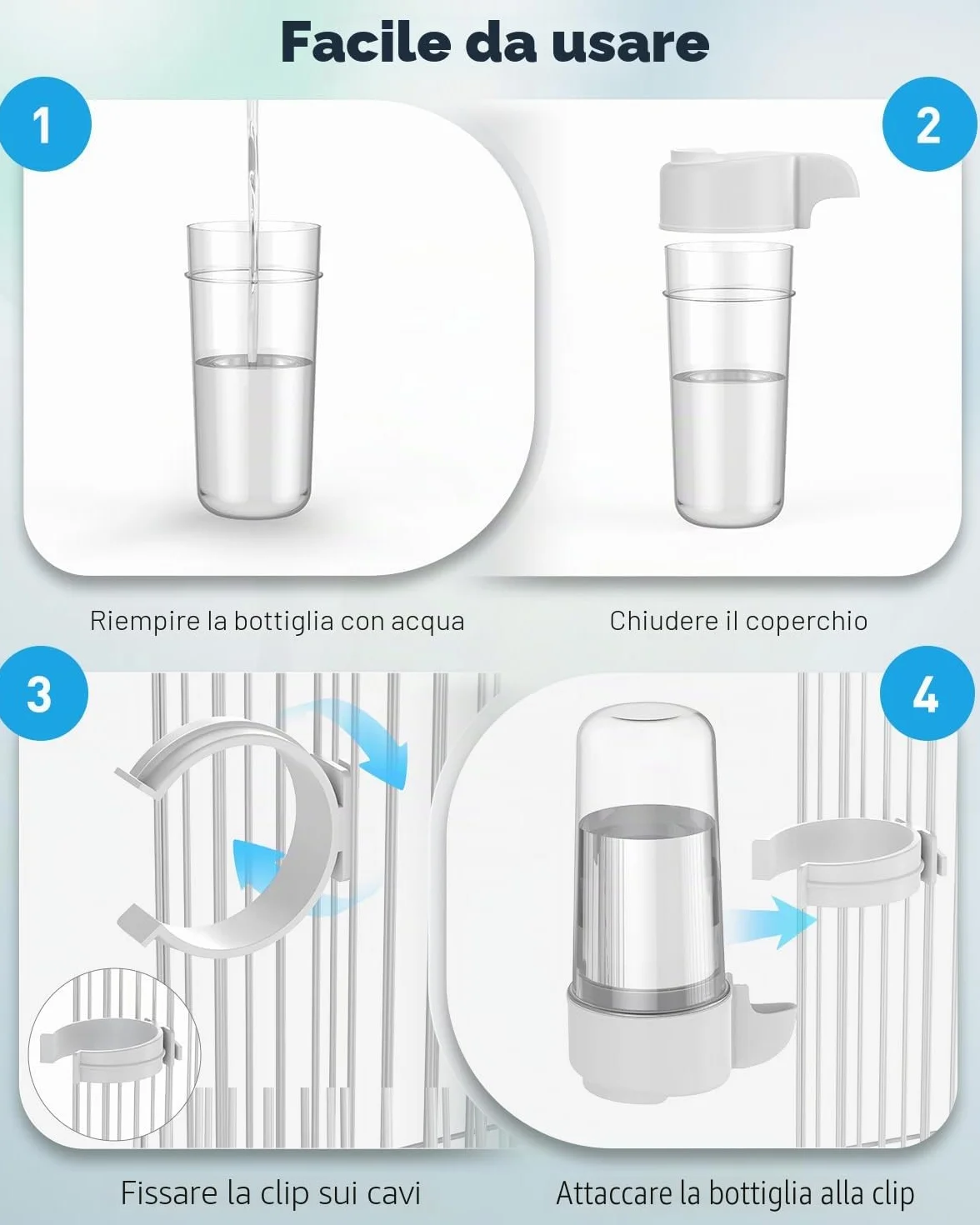 Pawfly 2 Pezzi Dispensatore d'Acqua per Uccelli, Alimentatore Automatico d'Acqua per Uccelli, Accessori per Gabbia per Pappagallo & Criceto, Bevitore d'Acqua per Bianco e Blu per Parrocchetto & Più