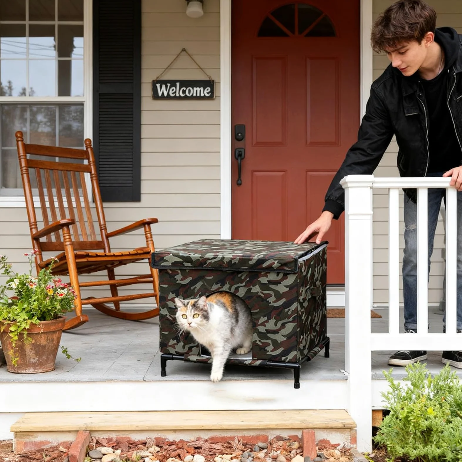 Case Per Gatti Da Esterno Tenda Isolata Impermeabile e Calda | Casa Esterna per Gatti con Base Sollevata e Finestra Trasparente per Inverno Adatto Per Cane Gallina Coniglio Inverno Clima