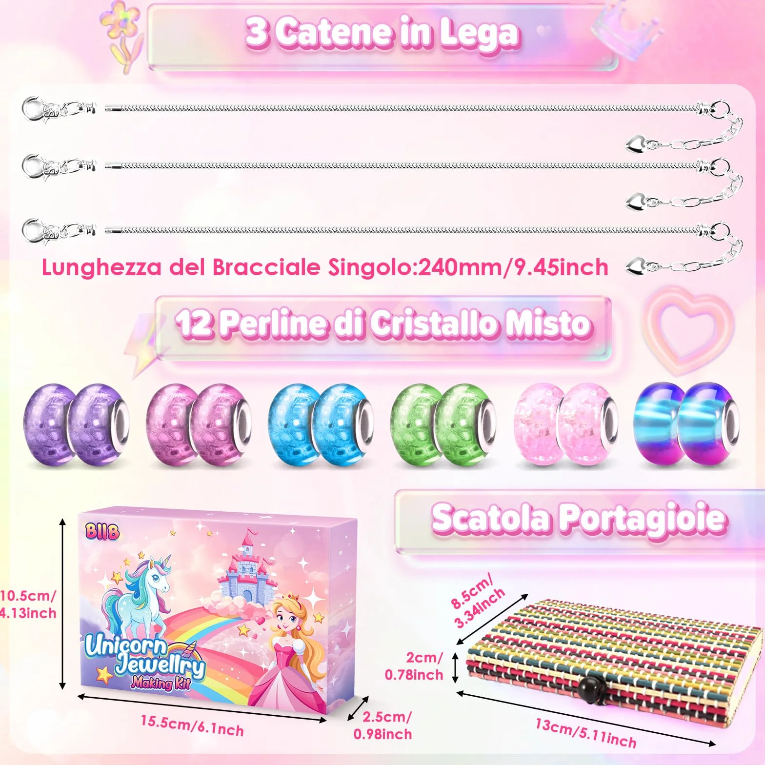 BIIB Regalo Bambina Unicorno Kit Braccialetti Fai Da Te Perline Calendario Avvento 5-10 Anni