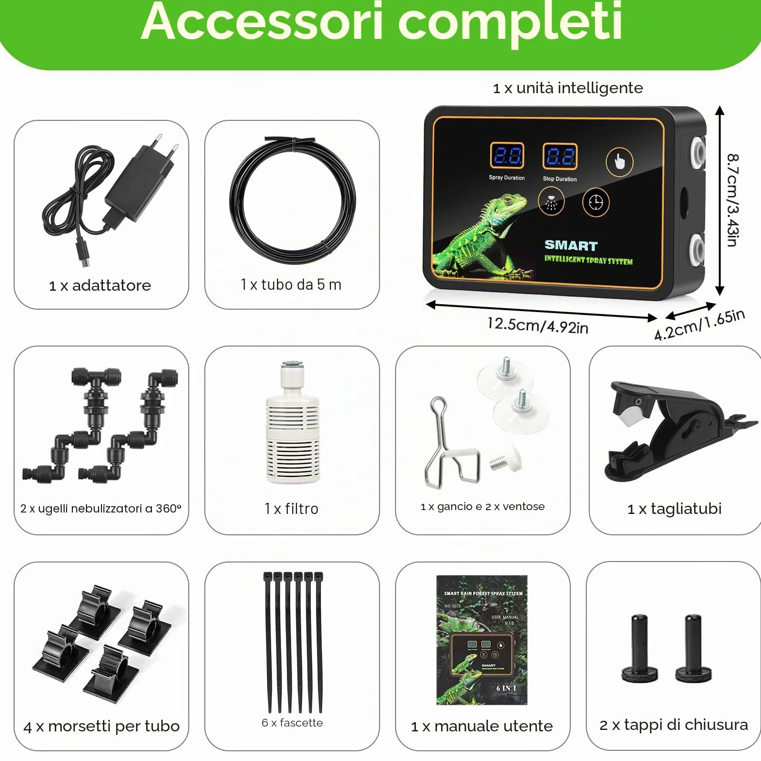 Nebulizzatore Terrario,GuKKK Sistema di Nebulizzazione per Rettili, Umidificatore per Rettili Automatico con Timer e Rotazione Regolabile a 360°,Umidificatore Rotante per Anfibi Retti Piante