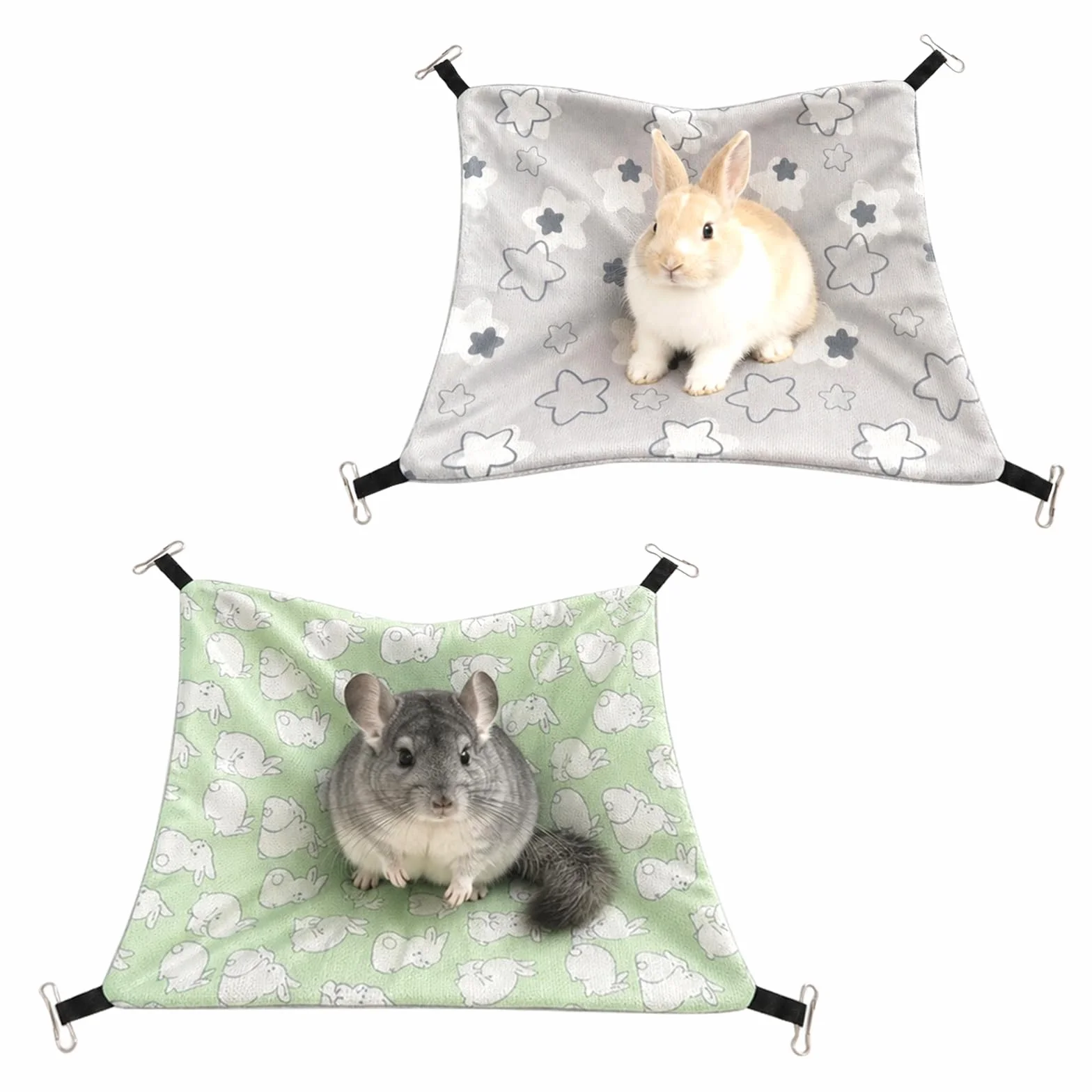 Set di 2 amaca per porcellini d'India, 28 x 28 cm, amaca a doppio lato, con seta di ghiaccio rinfrescante e morbido peluche, amaca per criceti, roditori, furetti, accessori per gabbia