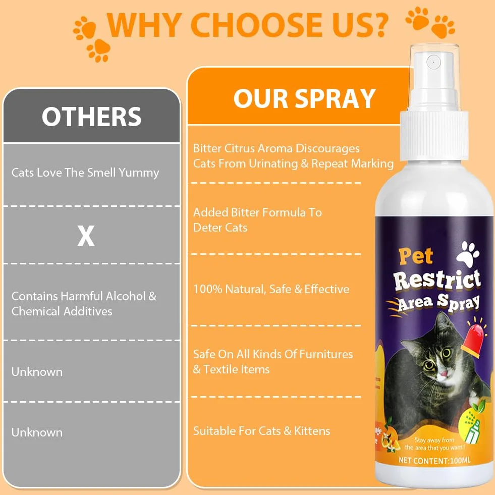 OSDUE Spray Anti Rosicchiamento per Gatti,2PCS 100ml Naturale ed Efficace Spray per Gatti per Interni ed Esterni, Impedisce ai Gattis di Graffiare Mobili,Tappeti,Tende e Piante, Ingredienti Naturali