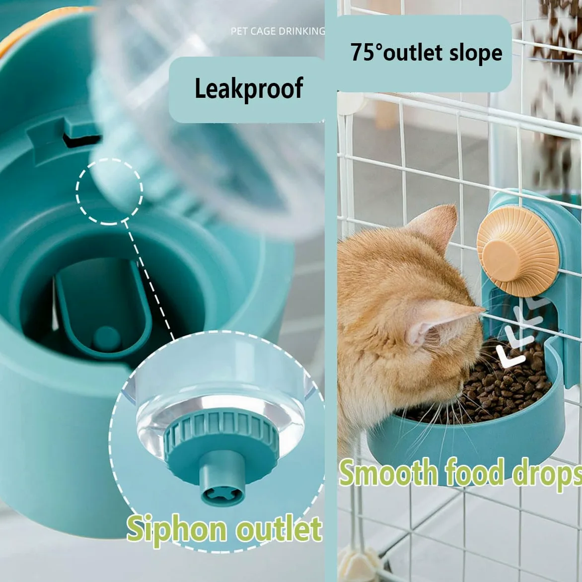 Set di dispenser per acqua per conigli, 1134 g, mangiatoia automatica da appendere, ciotola per acqua per furetti, coniglietti e porcellini d'India, adatto per piccoli animali, distanza tra la griglia
