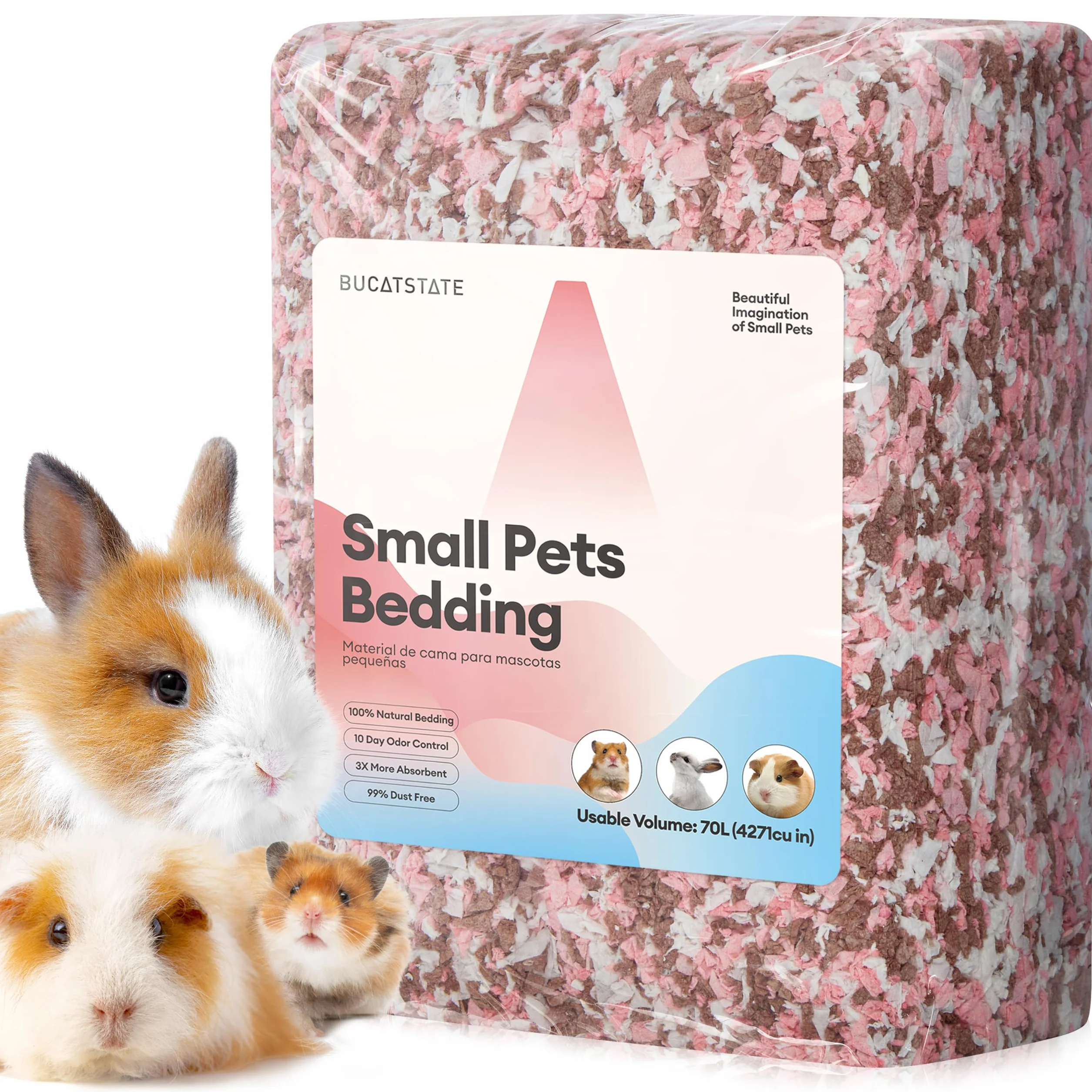 BUCATSTATE Biancheria da letto per criceti, 70 l, 99% in carta anti-polvere, controllo degli odori, comoda lettiera per piccoli animali per conigli, ratti, criceti nani siriani, gerbilli (fiori)