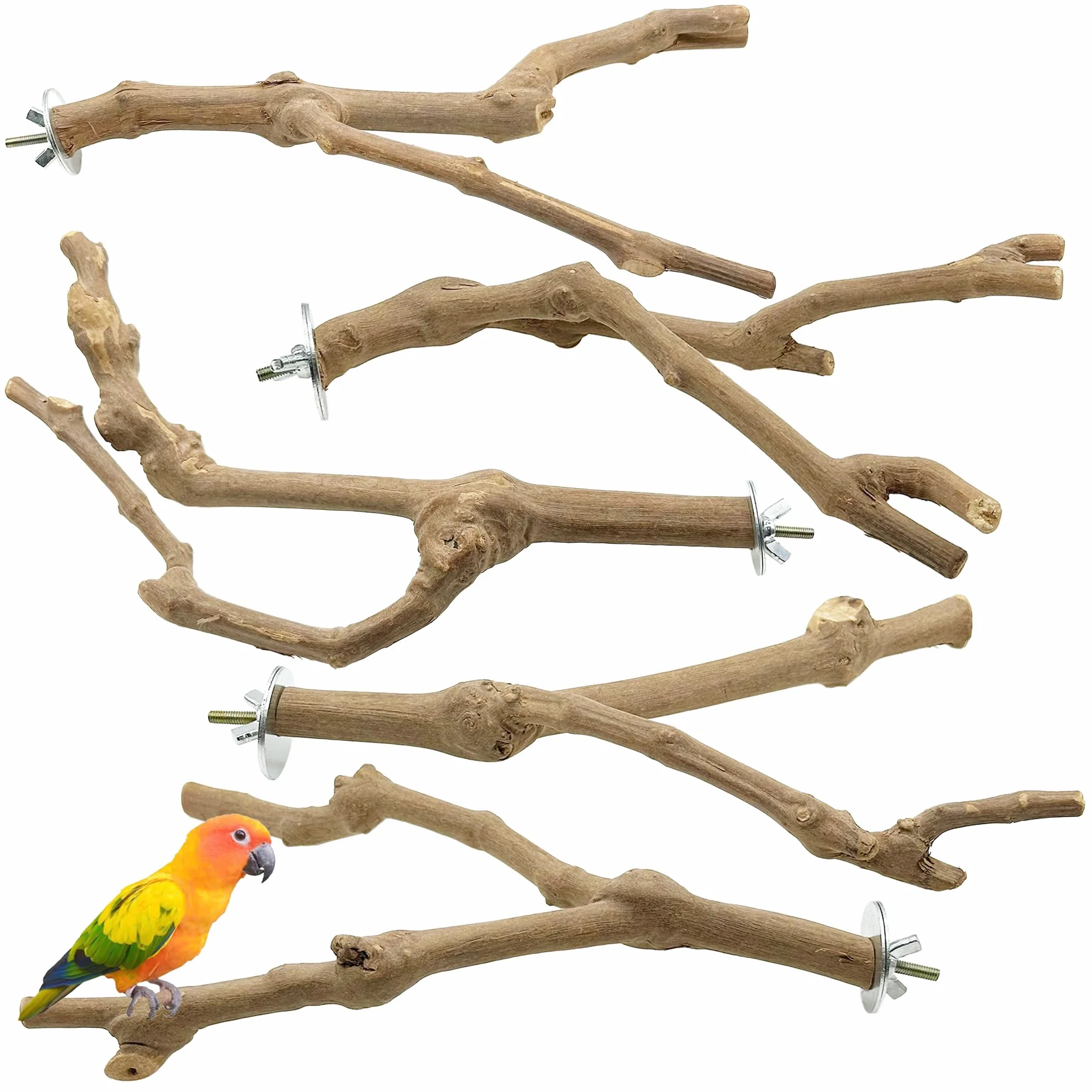 5 Pz Posatoi per Uccelli, Posatoi in Legno di Uccelli, Trespolo per Uccelli e Pappagalli, Ramo D'uva Naturale Giocattolo Posatoi per Uccelli Legno Naturale per Cacatua, Cocorite