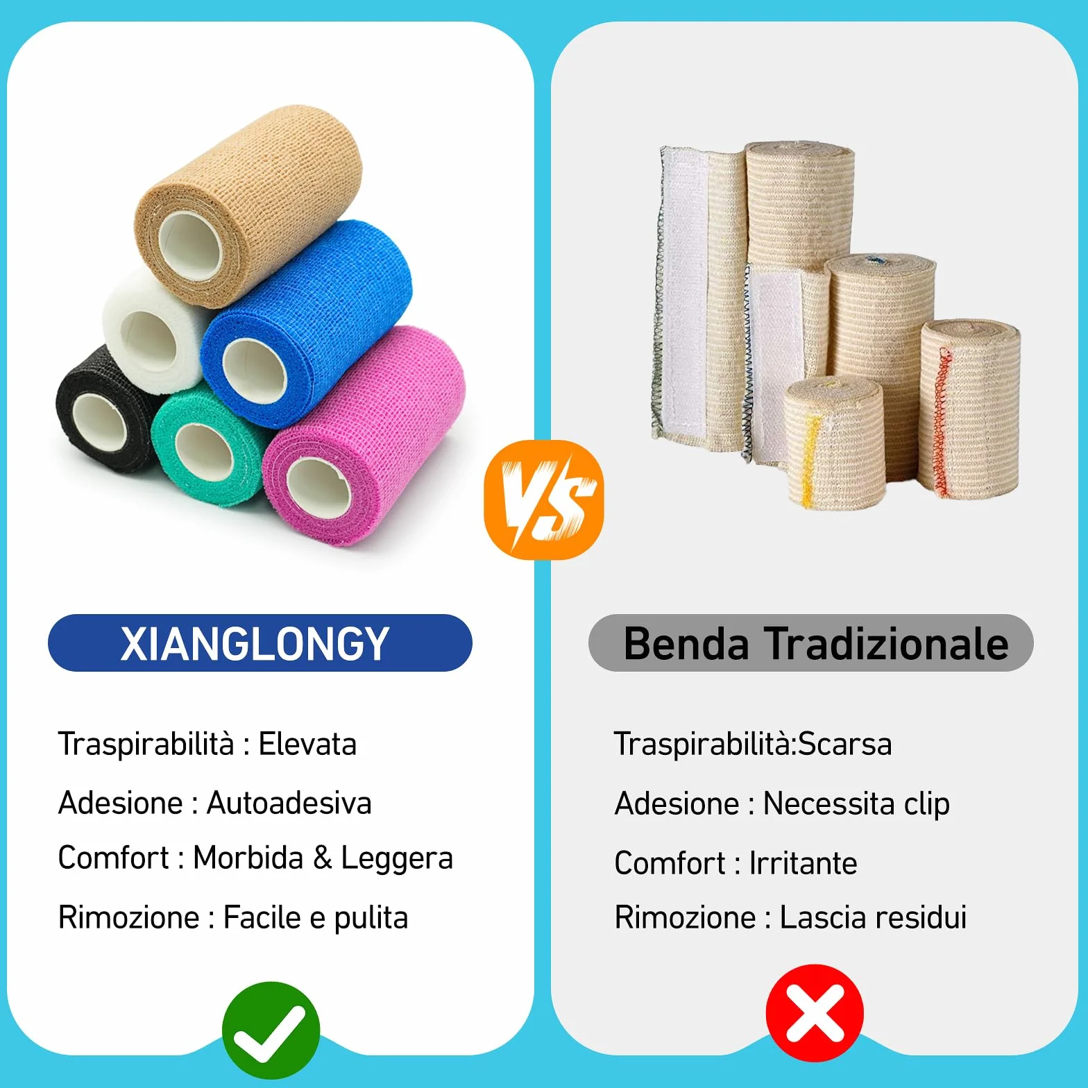 Benda Elastica Autoadesiva, Benda Elastica Coesiva 10cm x 4,5m, Traspirante e Multicolore, per Sport e Animali (12PCS)