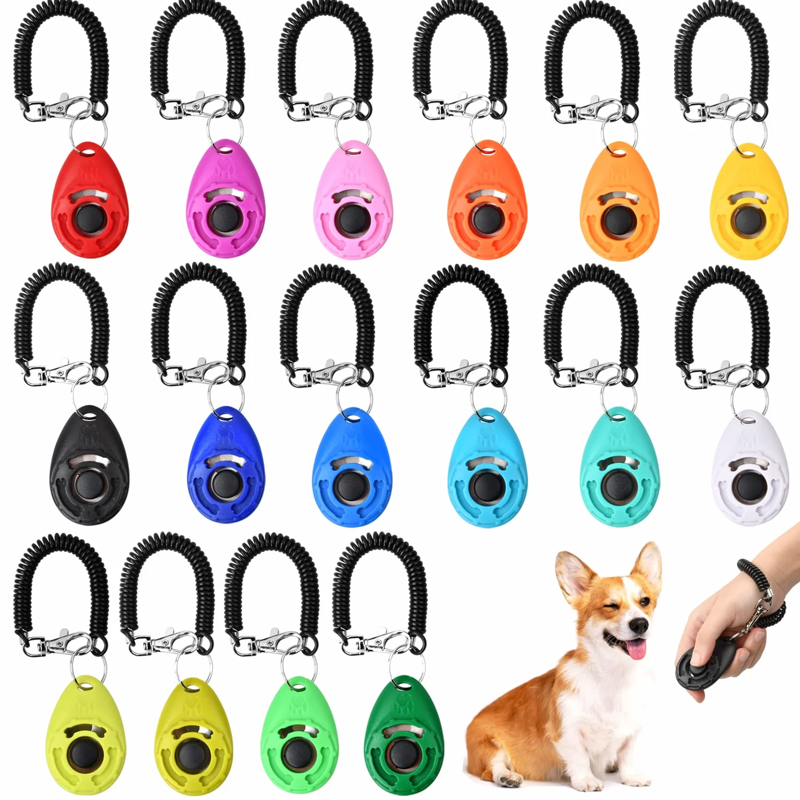 Training Clicker, 16 Pzzie Formazione Clicker per Cani, Animale Domestico Clickers, Clicker Addestramento Cani con Cinturino da Polso per Cane,Gatto,Cavallo