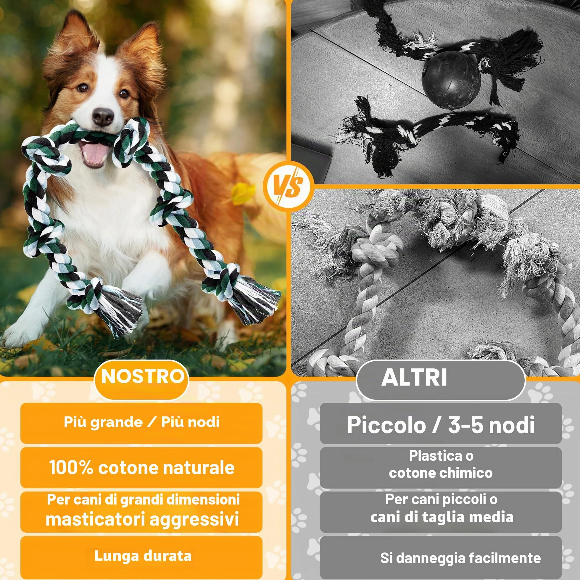 Ycozy XXL Corda Giochi per Cani Resistente 6 Nodi, 100cm Corda Giochi per Cani Grandi, Giocattolo Interattivo Cane