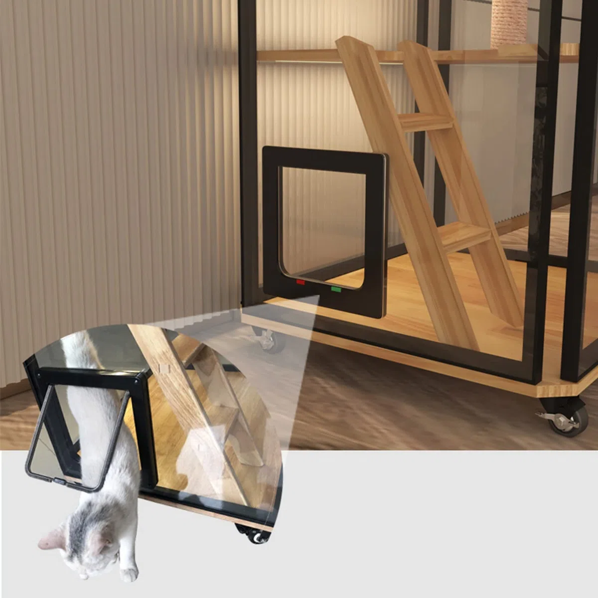 Casa del Gatto Cuccia for Gatti panoramica in Vetro, gabbietta for Gatti di Grandi Dimensioni, Pratica Cuccia for Gatti in Legno, gabinetto for Gatti, gabinetto for Gatti (E) Gabbia per Gatti