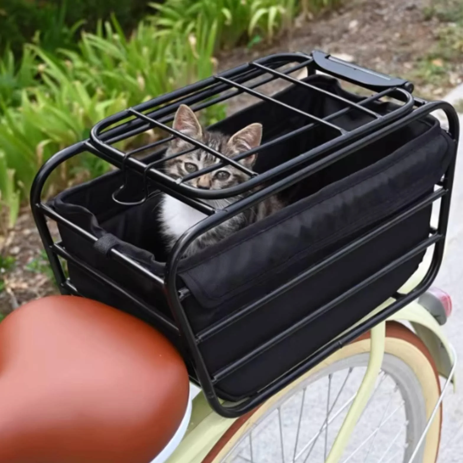 Trasportino per Cani da Bicicletta Grande Capacità, Cesto Bici con Coperchio Universale, Cestino Posteriore per Bicicletta per Pendolari, Piccolo, Con Fodera