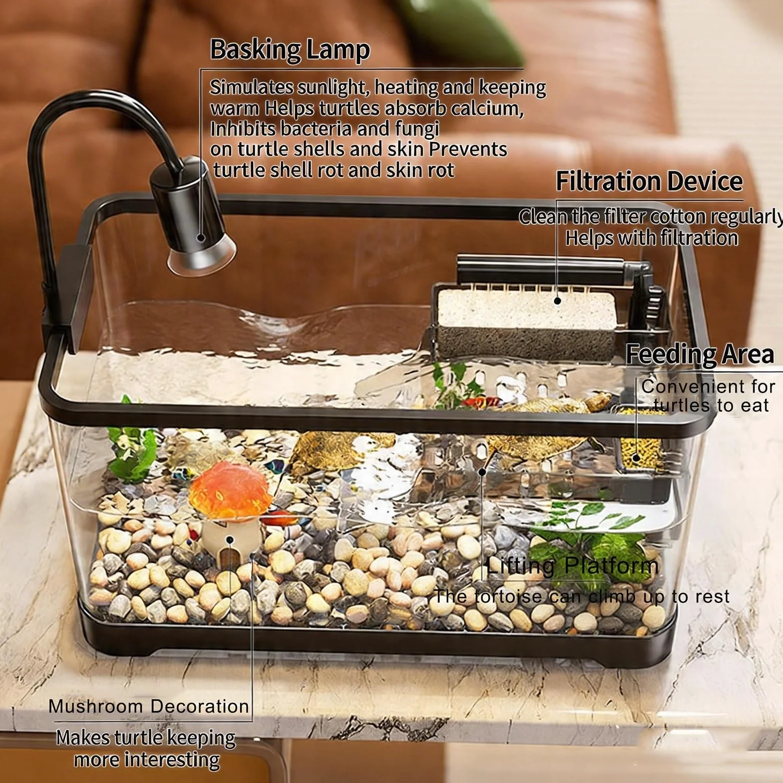 Turtle Fish Tank Con Piattaforma Per Crogiolarsi, Acquario Per Tartarughe Giovani, Comodo Drenaggio Inferiore Per Tartarughe Giovani, Gamberi Di Fiume, Granchi, Anfibi E Rettili(L)