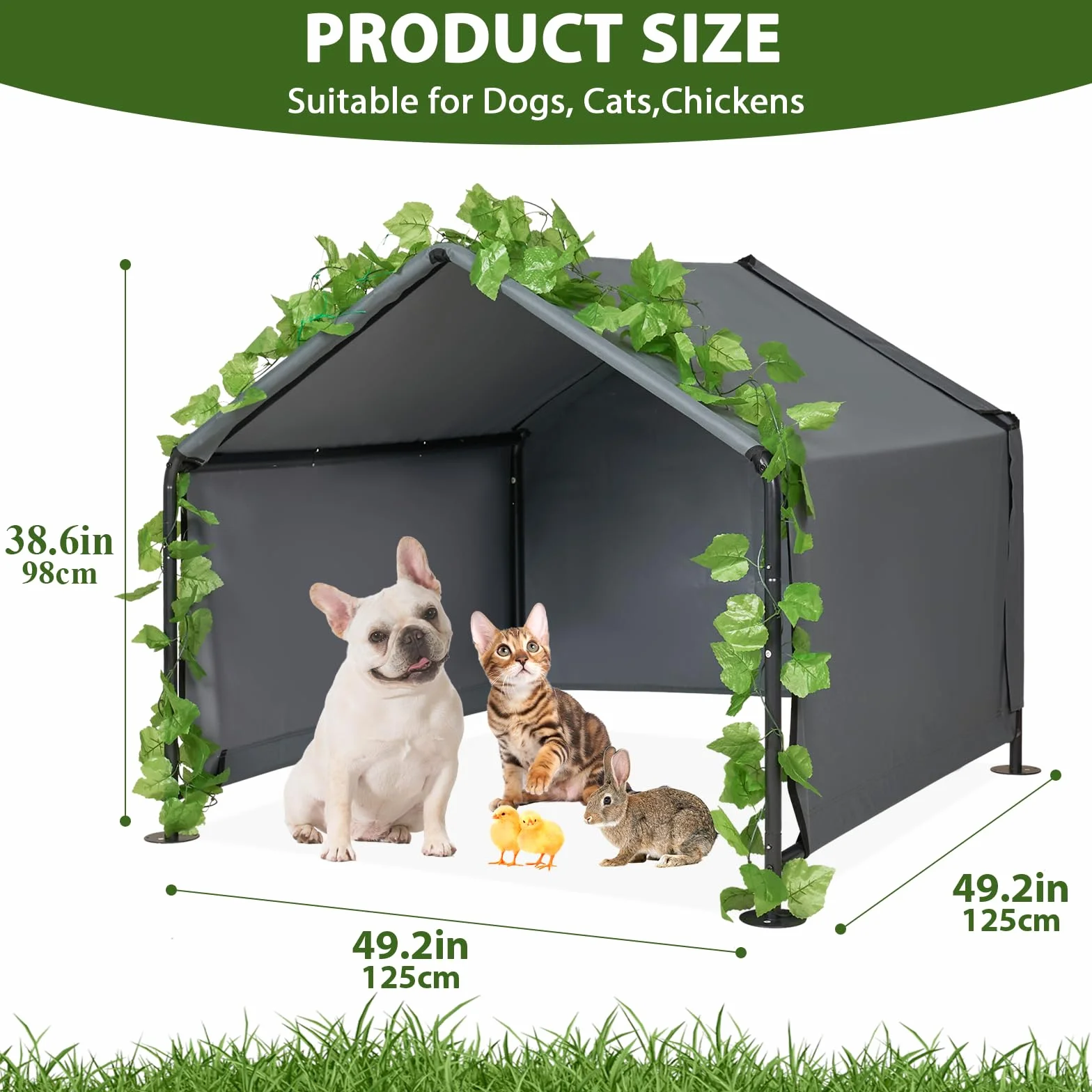 Grande riparo per cani – Tenda da esterno per animali domestici con porte aggiornate, tettoia esterna per sole e pioggia, per cani, gatti, piccoli animali e bestiame con copertura antipioggia