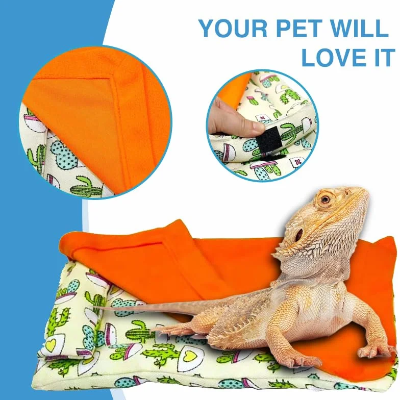 Set sacco a pelo con amaca con drago barbuto, letto per animali domestici con cuscino e coperta, habitat morbido e caldo, per drago barbuto, lucertola, leopardo, geco e piccoli animali domestici