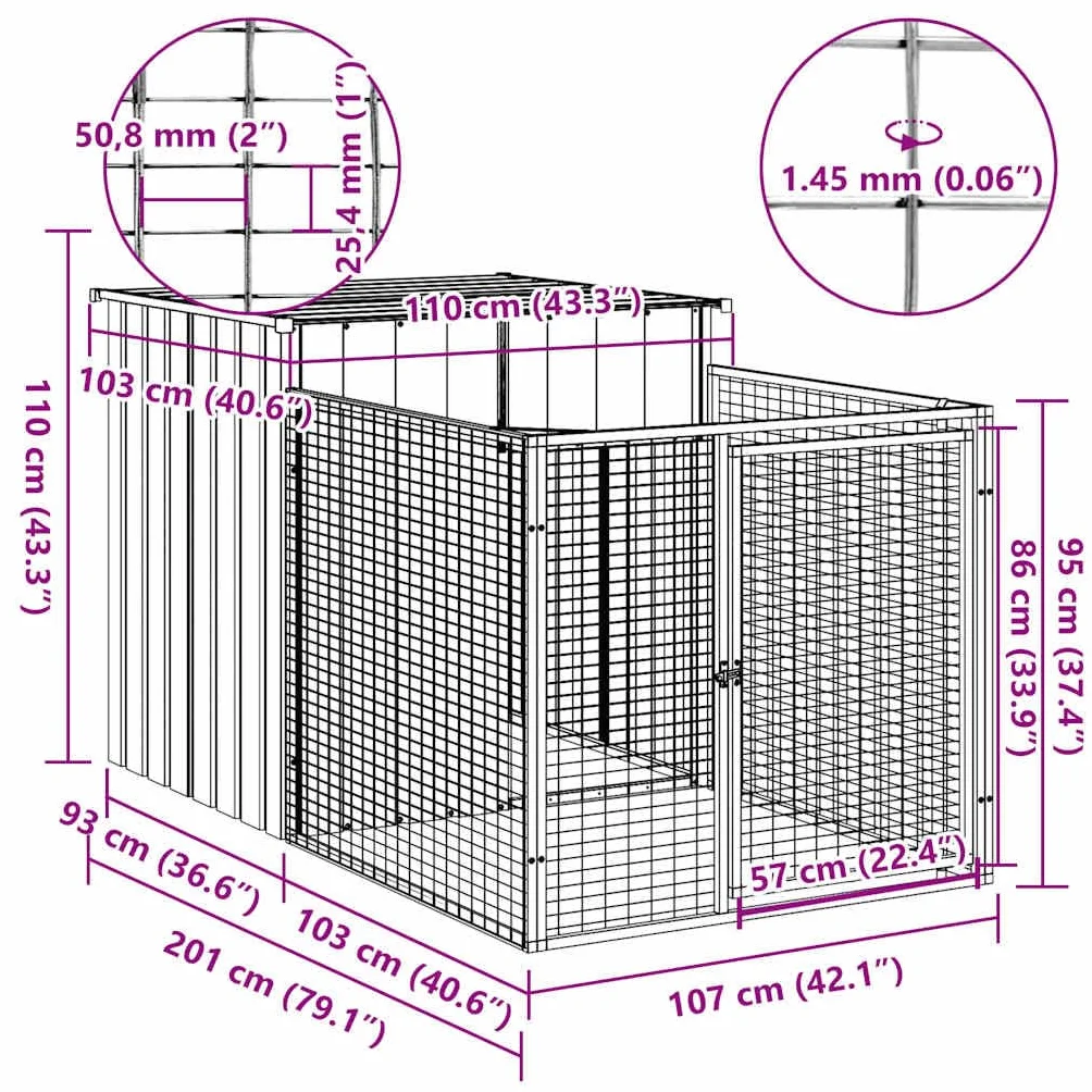 Gabbia per Cani, Box per Cani da Esterno, Box per Cani, Recinto per Cani, Gabbia Cani con Corsa Antracite 110x201x110cm Acciaio Zincato