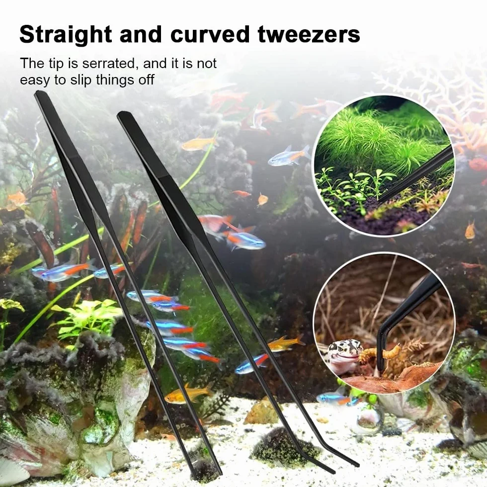 DONGKER Kit di Attrezzi per Acquario,6 in 1 Pinze per Piante Acquatiche in Acciaio Inox Forbici per Pulizia Acquari