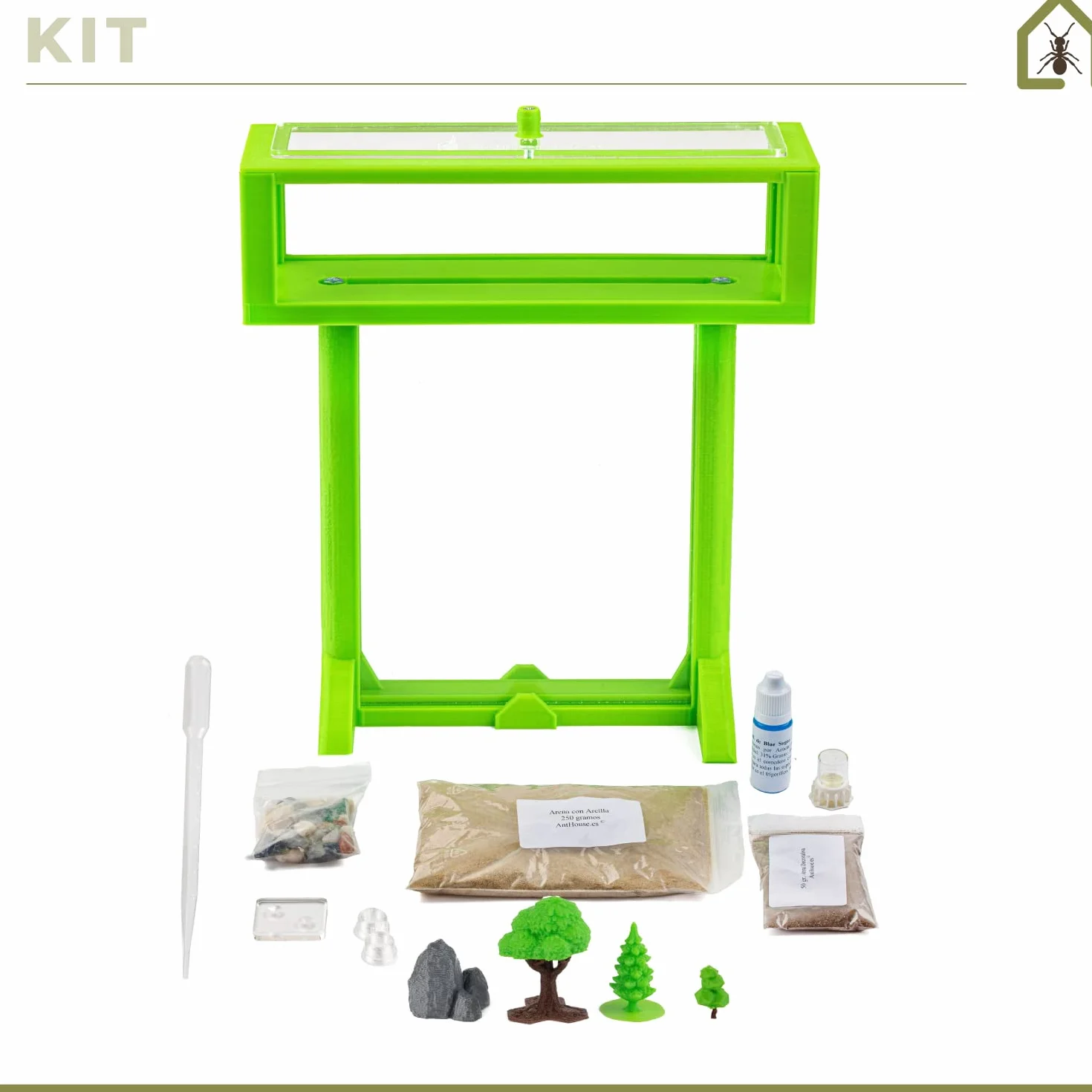AntHouse - Formicaio di Sabbia | Kit T 3D 15x15x1,5 cm | Fattoria di Formiche Verde | Formiche Incluse