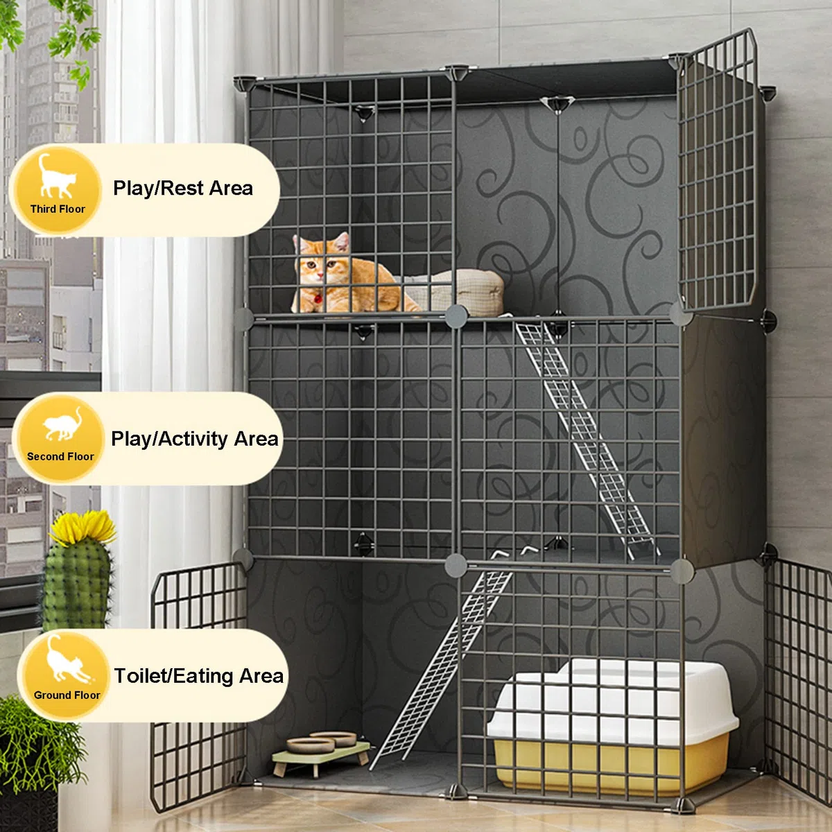 Generico Gabbia per Gatti da Interno di Grandi Dimensioni, Pieghevole, Adatta a Piccoli Animali, in Metallo, Ideale per balconi e balconi (75 * 49 * 73 cm)