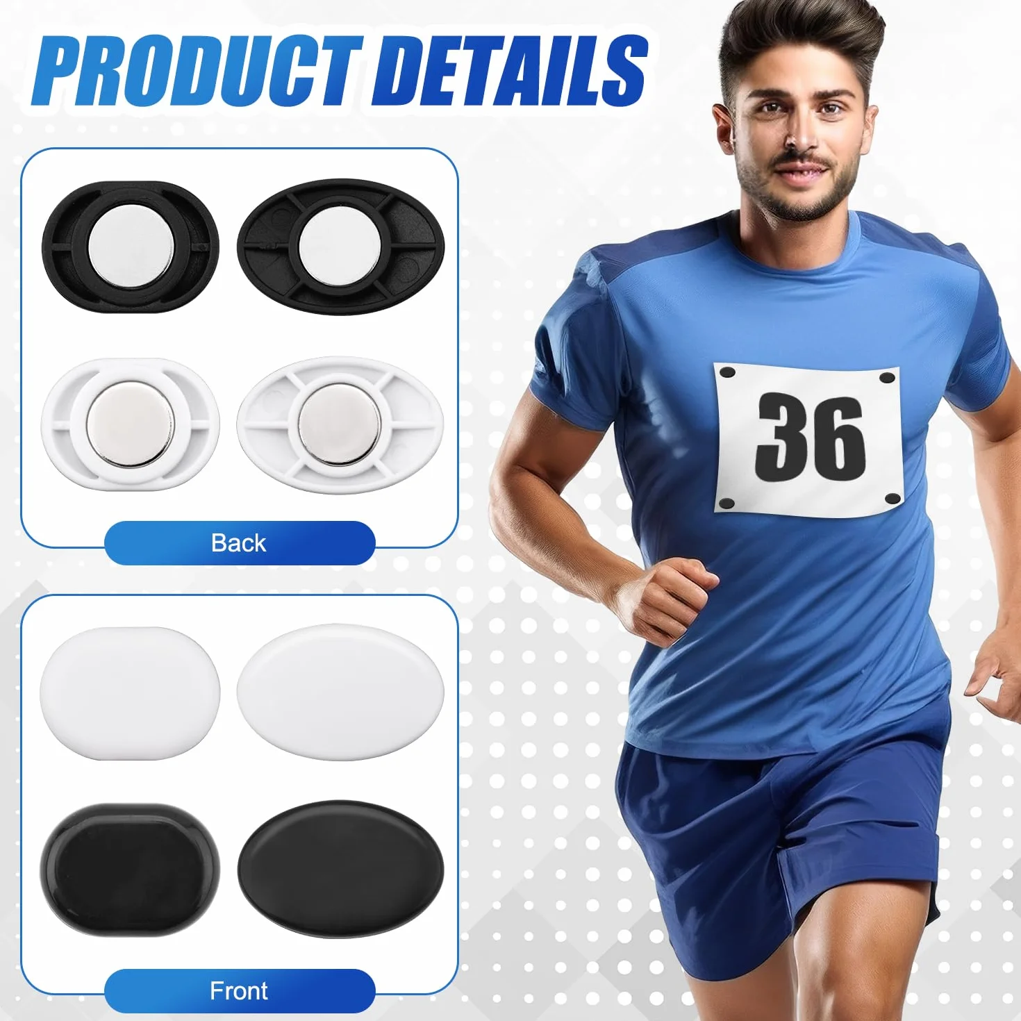 Gosknor 10 Paia di Magneti per Pettorali da Gara, Clip Magnetiche in Plastica per Pettorali da Gara Fermagli per Pettorali Spille Magnetiche per Pettorali per Corsa Triathlon Ciclismo (Ovale)