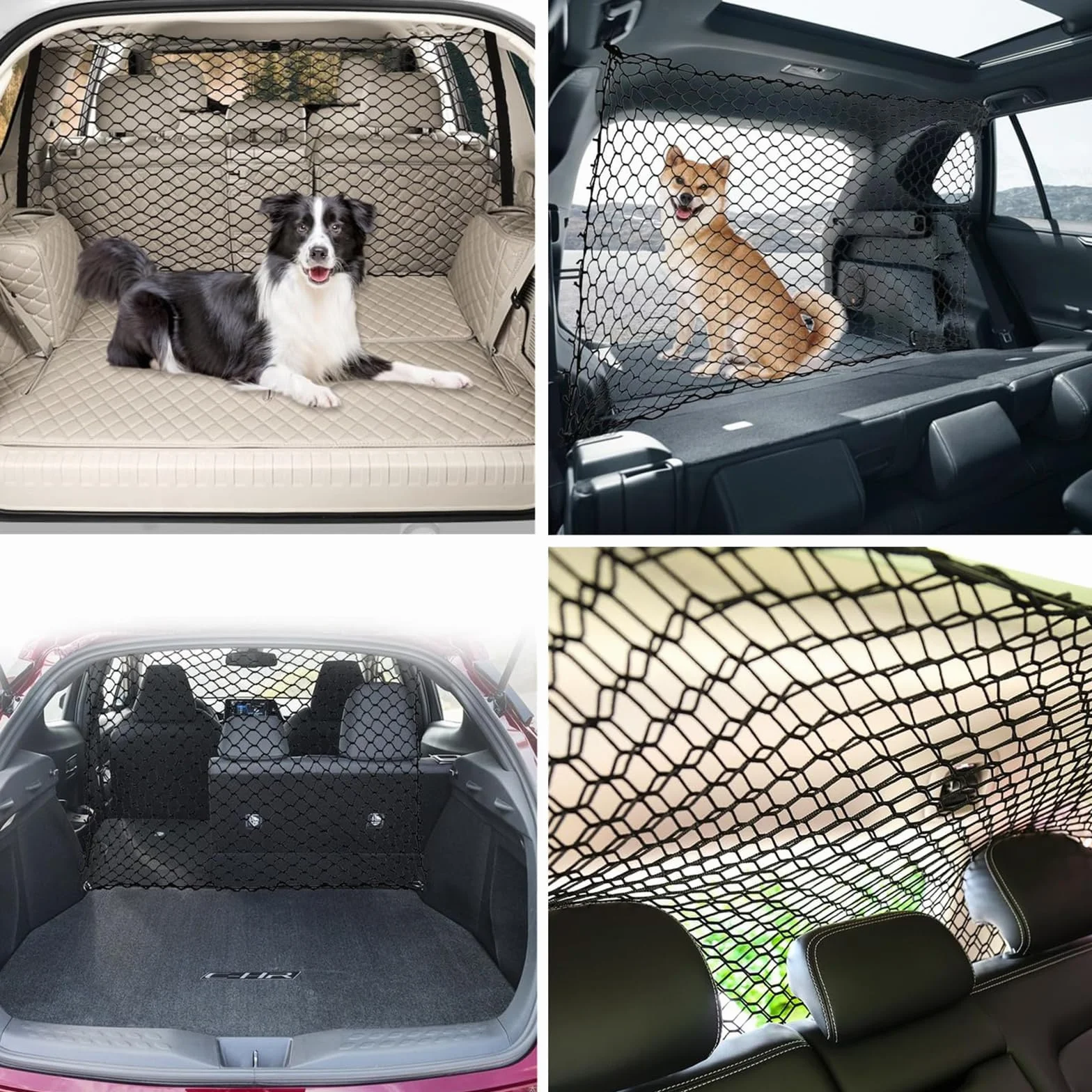 Rete divisoria Auto Cani,per Fiat 600 Hybrid 2024 2025+ barriera Sicurezza Bagagliaio Auto Animali Rete Elastica Doppio Strato Ganci Regolabile