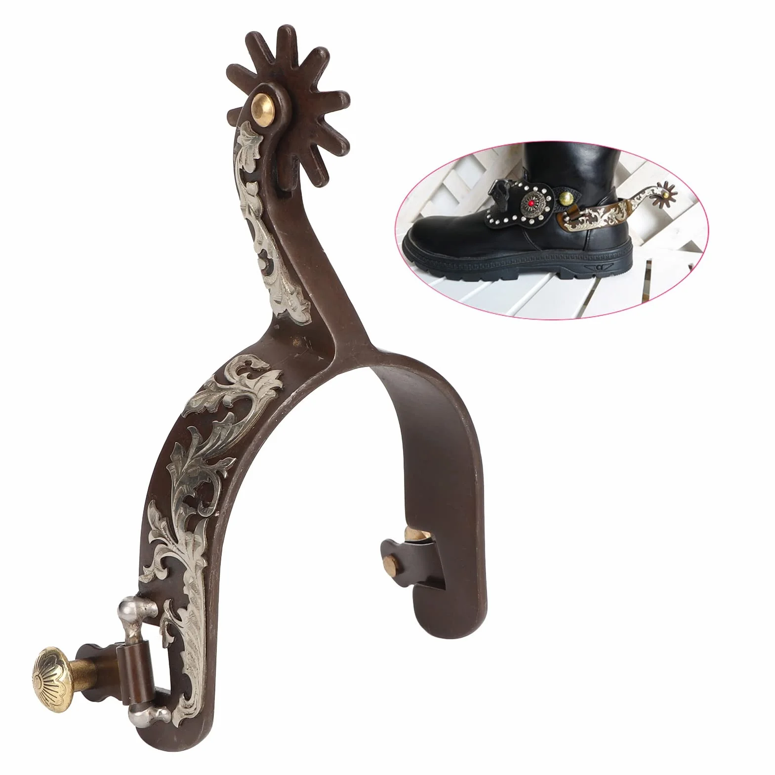 Zerodis Speroni Western da 2 Pezzi, Speroni da Cavallo Western in Acciaio Inossidabile con Ingranaggio Girevole Speroni da Cavallo in Acciaio a Basso Tenore di Bronzo retrò con