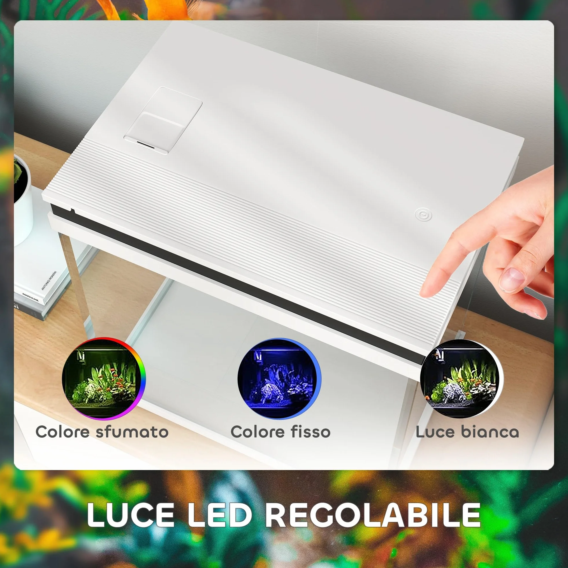 PawHut 26L Acquario in Vetro per Pesci Rossi con Pompa d'Acqua e Filtro, Acquario Completo con Illuminazione LED, Vaschetta per Pesci Acqua Tropicali, 38x26x38cm, Bianco