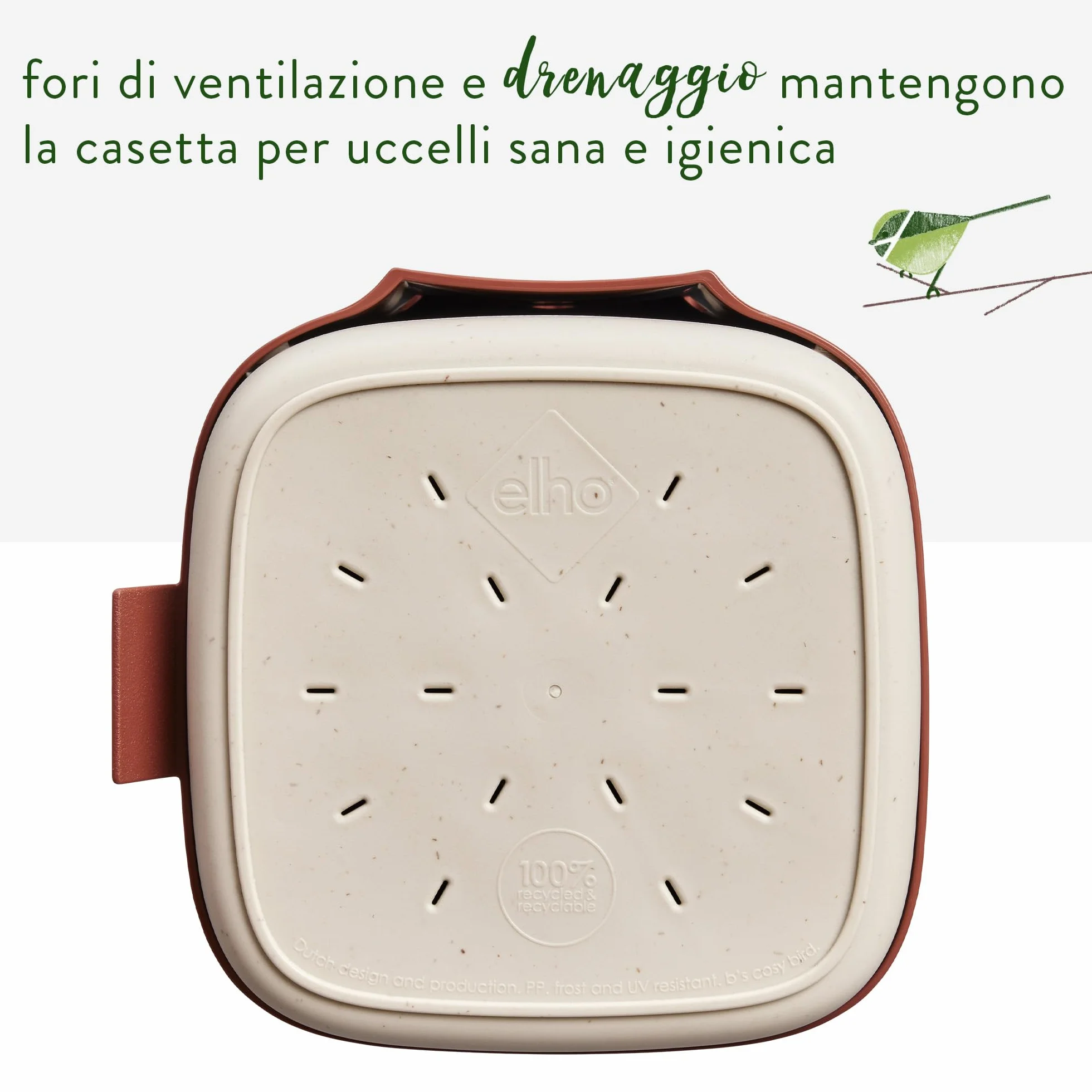 Elho Cosy Bird House 18cm - Casetta Uccellini da Esterno - Per Oltre 11 Specie - 100% Plastica Riciclata - L17.6 x B18 x H23 cm - Rosso/Rosso Toscano