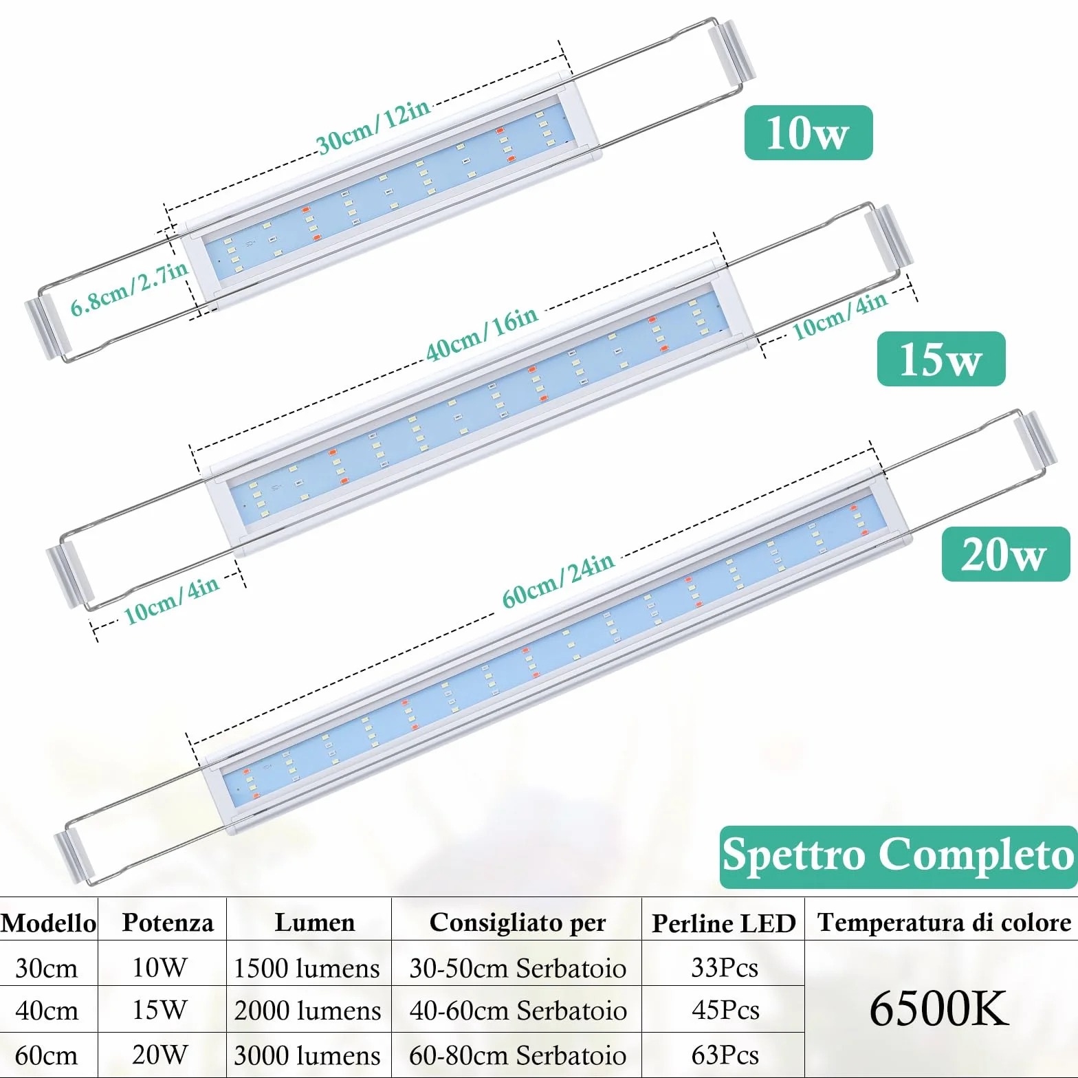 Illuminazione LED per Acquario con Timer, Lampada per Piante Acquatiche a Spettro Completo, Classica Luce per Acquario con LED RGB, con Staffe Regolabili Stabili (30-50cm)