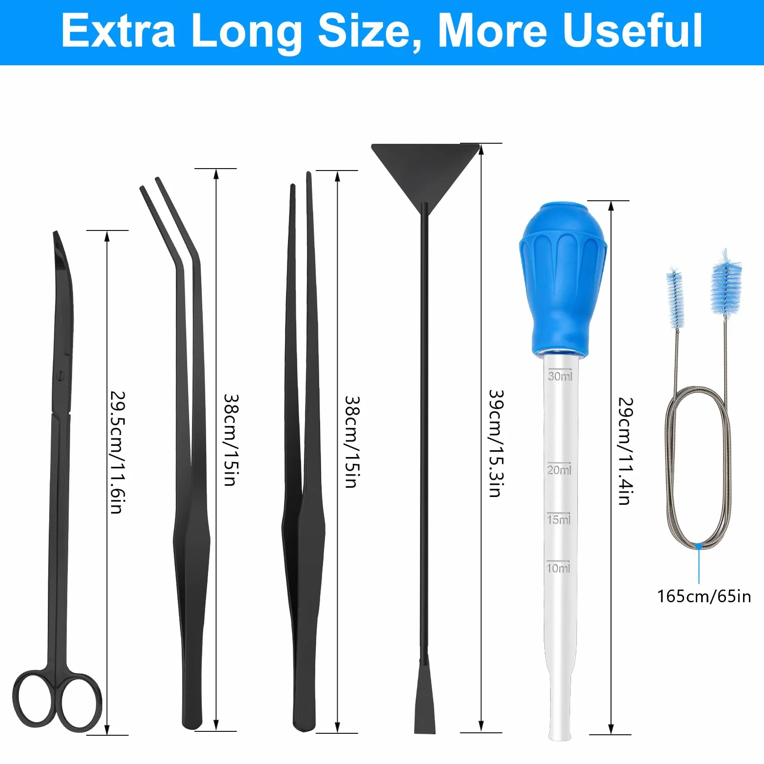 Zhaoyao Kit extra lungo 6 in 1 per acquascaping, strumenti in acciaio inox per piante acquatiche, pinzette, forbici, spatola, pulizia acquario, set di strumenti