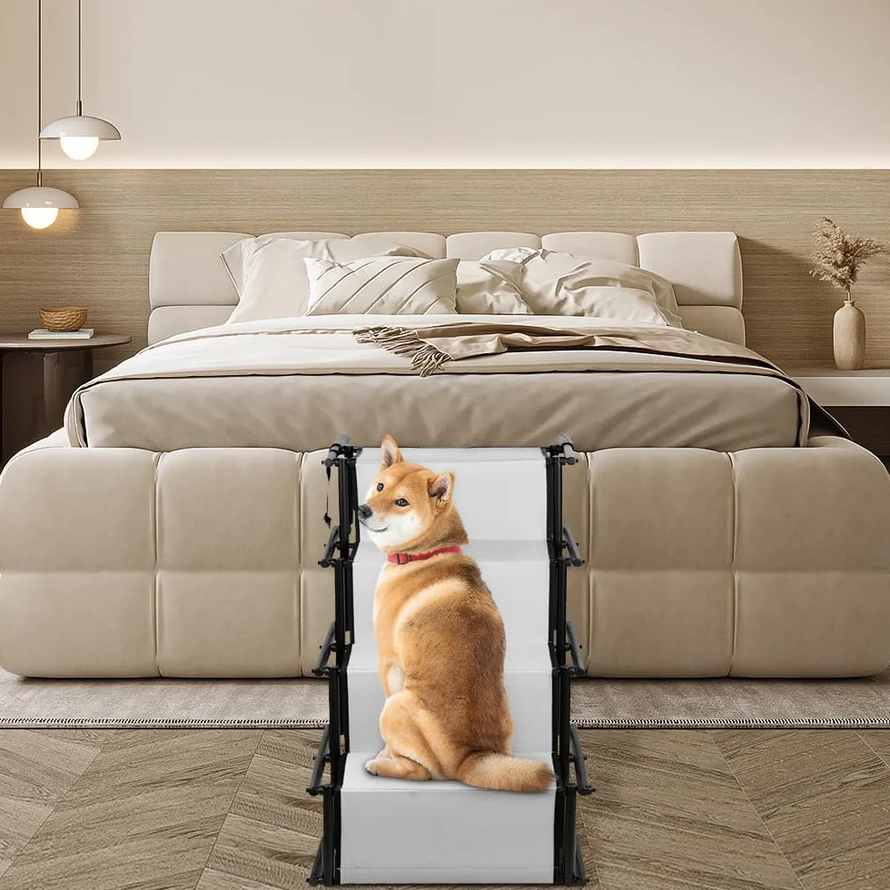 Scaletta per cani fino a 80 kg I utilizzabile per tutti i veicoli I Scala per cani pieghevole I Rampe per cani piccoli e grandi | Rampa auto cane-grigio chiaro