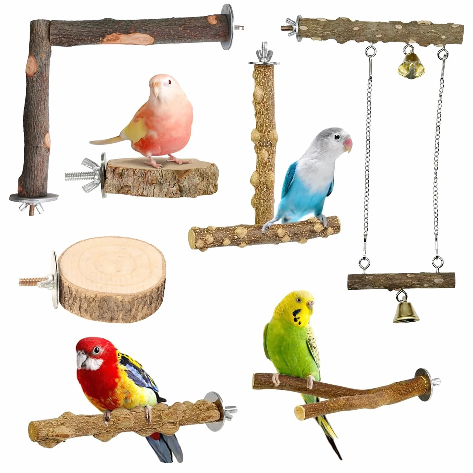 7 Pz Posatoi per Pappagalli, Posatoi in Legno per Cacatua e Parrocchetto