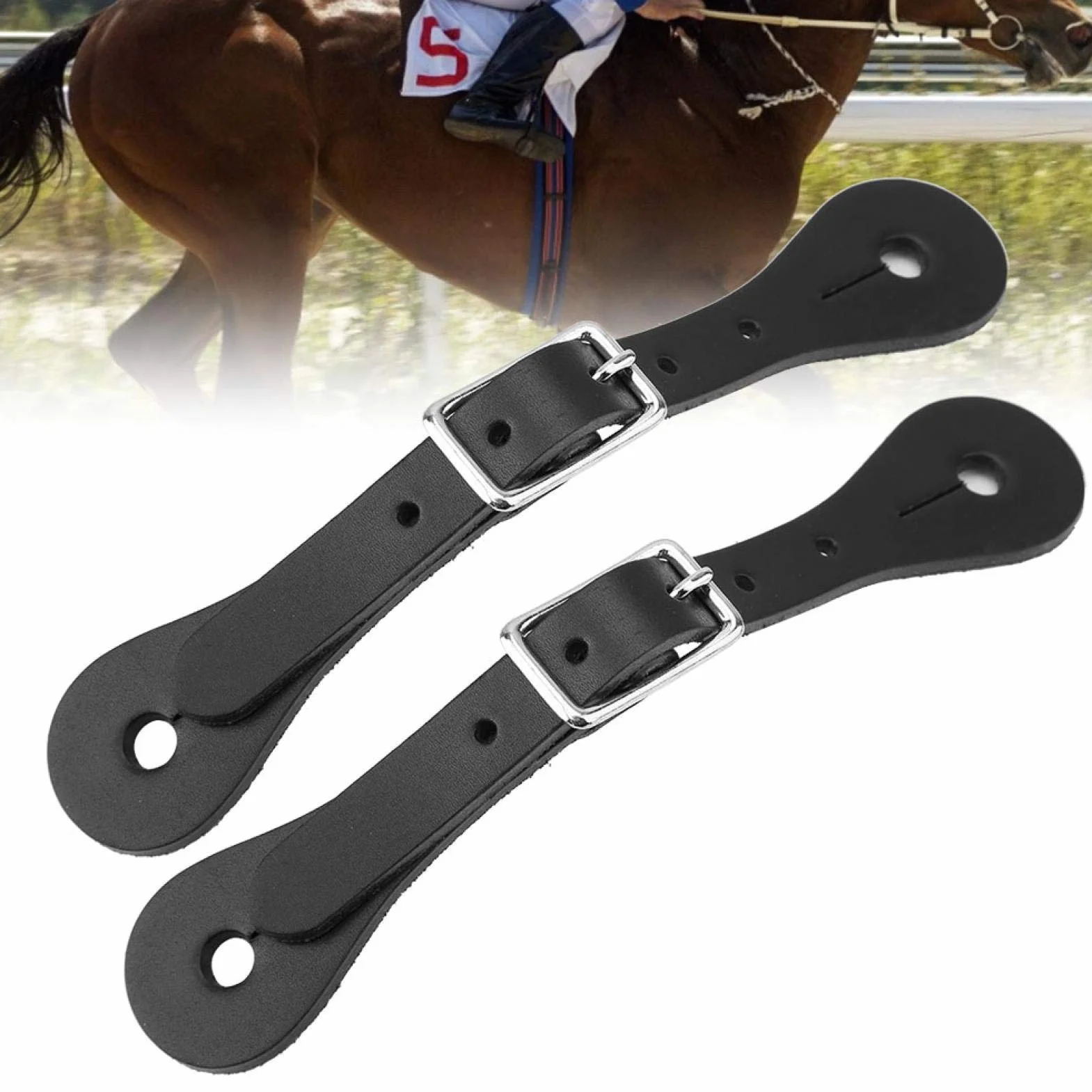 Wosune Cinturino per sperone per Cavallo, Cinturino per Cavallo Accessori per Equitazione Leatherw 1 Paio per Cintura per Equitazione per Cintura in Pelle Nera per Accessorio per Cavallo(Black)