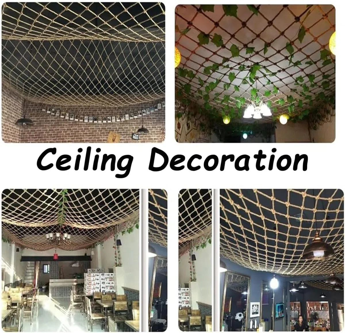 Rete in corda di canapa per supporto per piante da giardino, rete in fibra naturale da 3 x 4 m, per arrampicata interna/esterna, sicurezza per ringhiere di balconi e scale