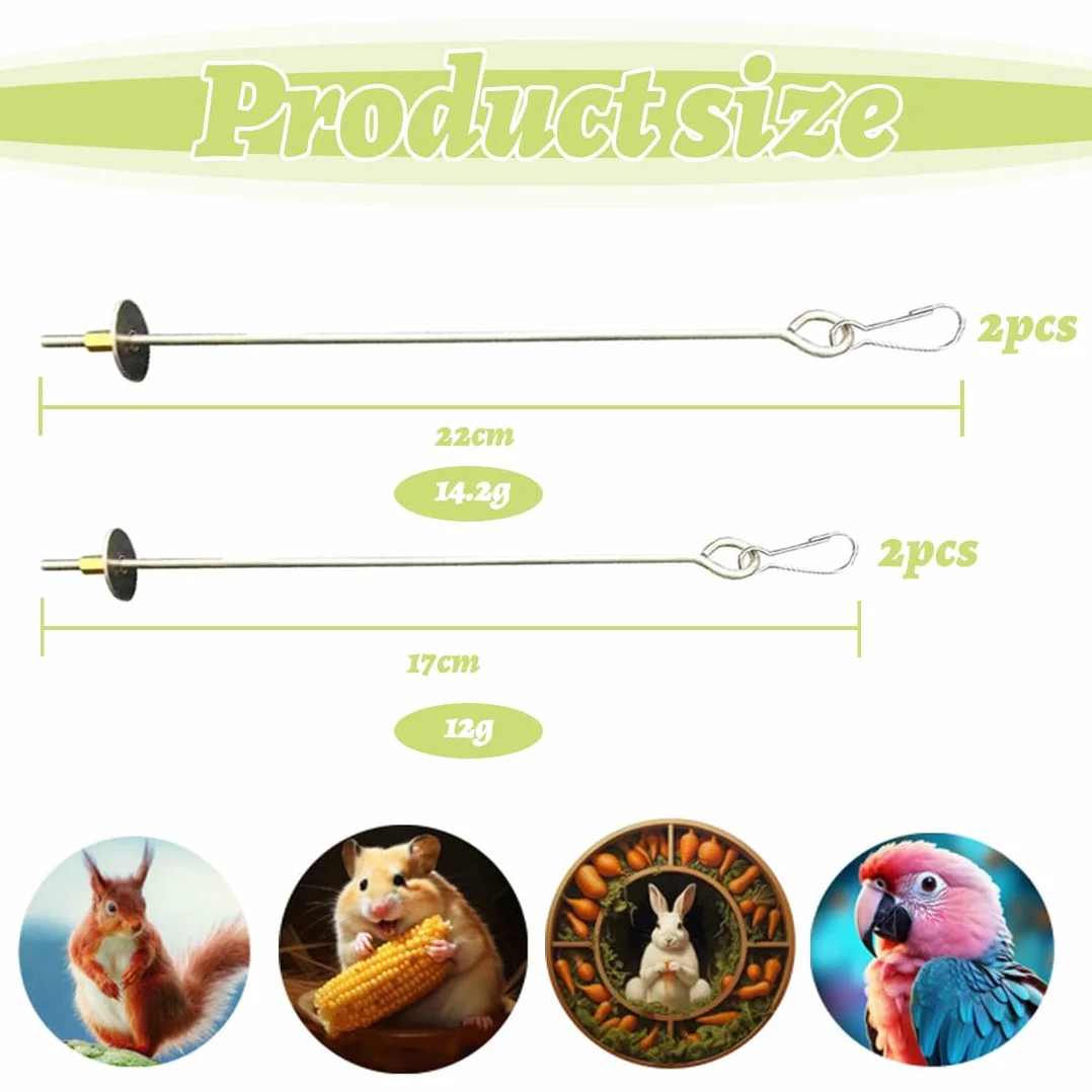 4 Pezzi Spiedino Portafrutta per Pappagalli, Mangiatoia per Pappagalli, Accessorio Appeso alla Gabbia per Foraggiamento del Cibo, Portafrutta per Uccelli, Giochi per Pappagalli, Acciaio Inox