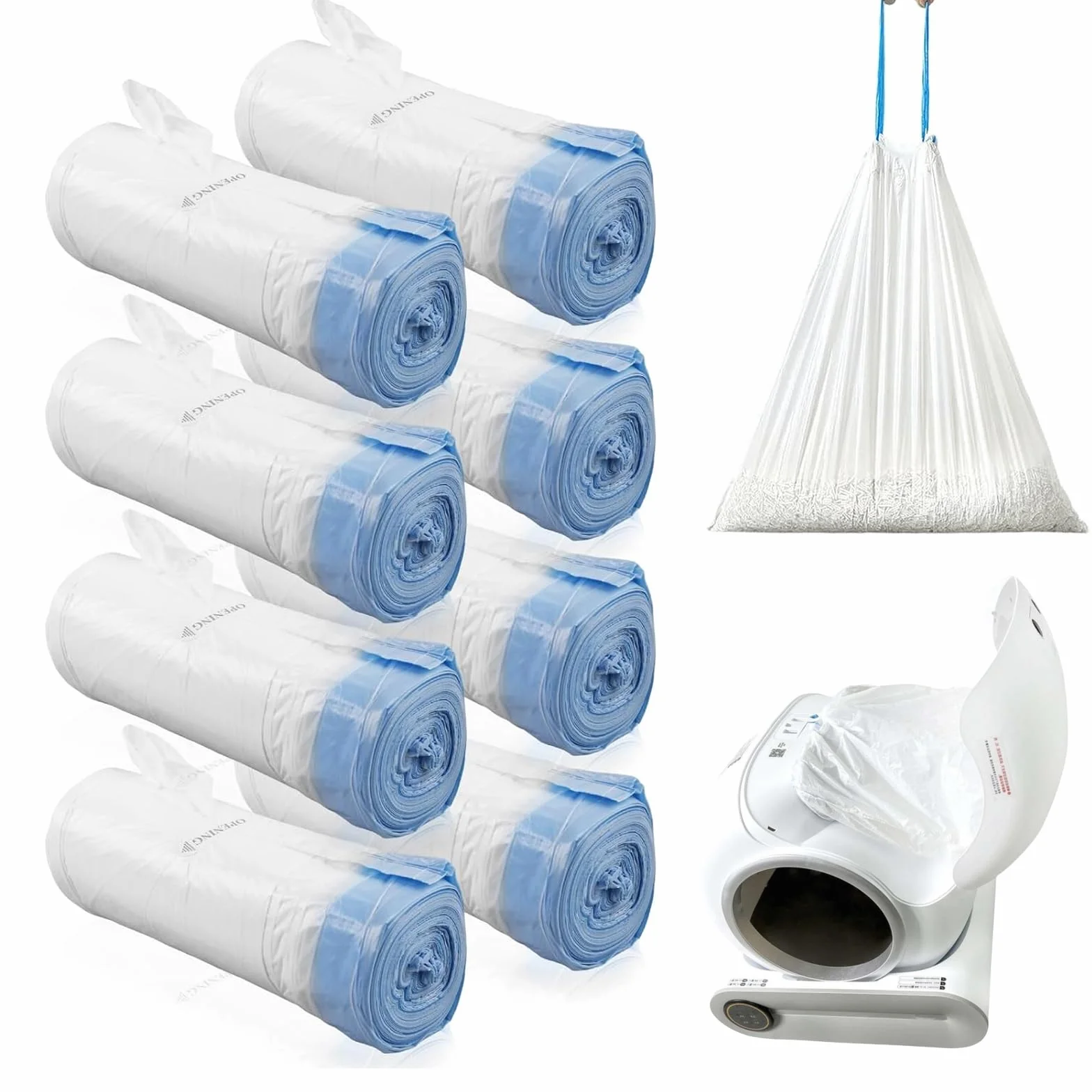 PORFOYO 160 sacchetti per lettiera per gatti, con laccetti, 50 x 40 cm, autopulenti, per lettiera elettrica autopulente
