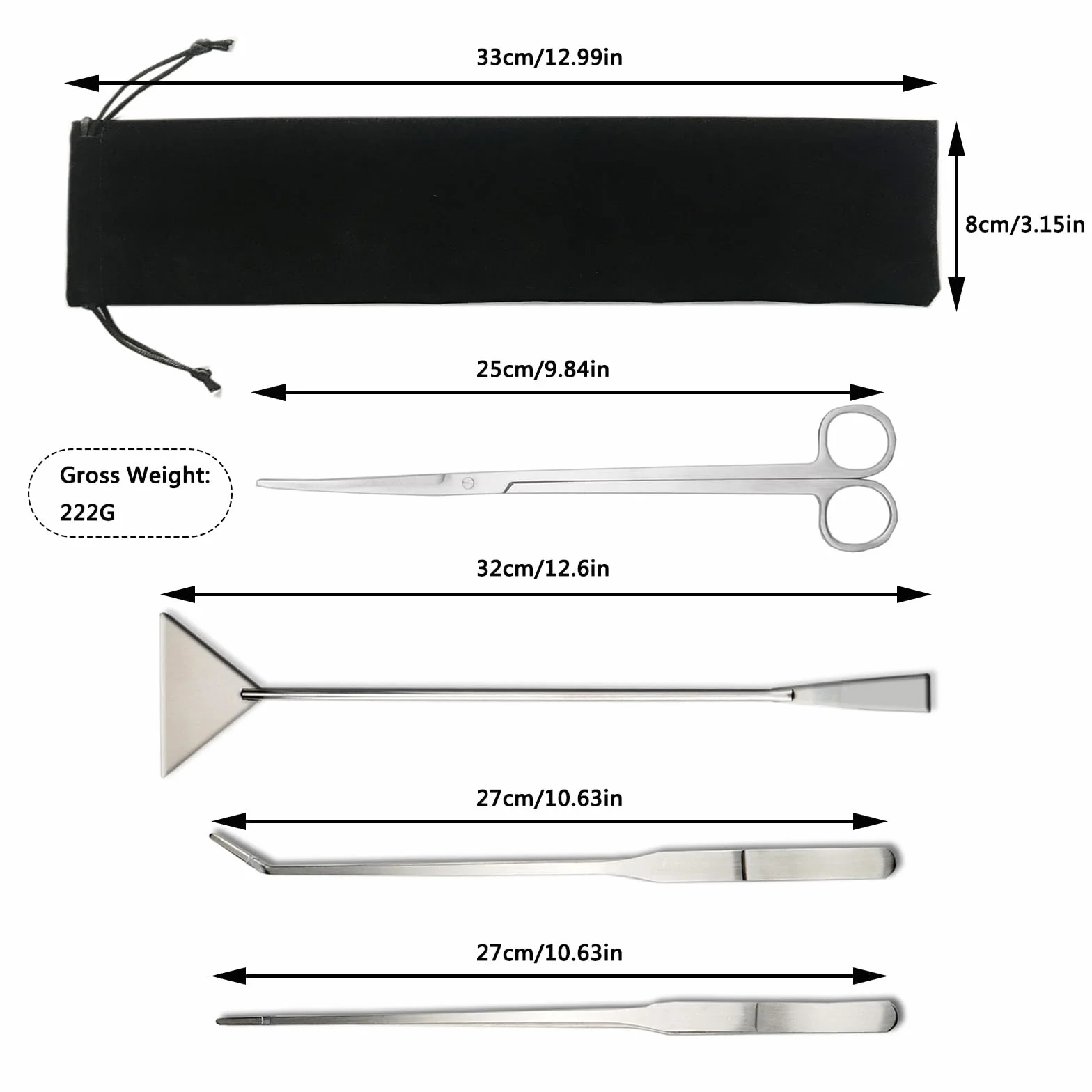 4 in 1 Attrezzi per Acquario Kit, Acciaio Inox Pulizia Acquario Kit Includere Raschietto, Pinzette e Forbici, Accessori per La Pulizia di Acquari per la Pulizia di Pesci e Piante Acquatiche