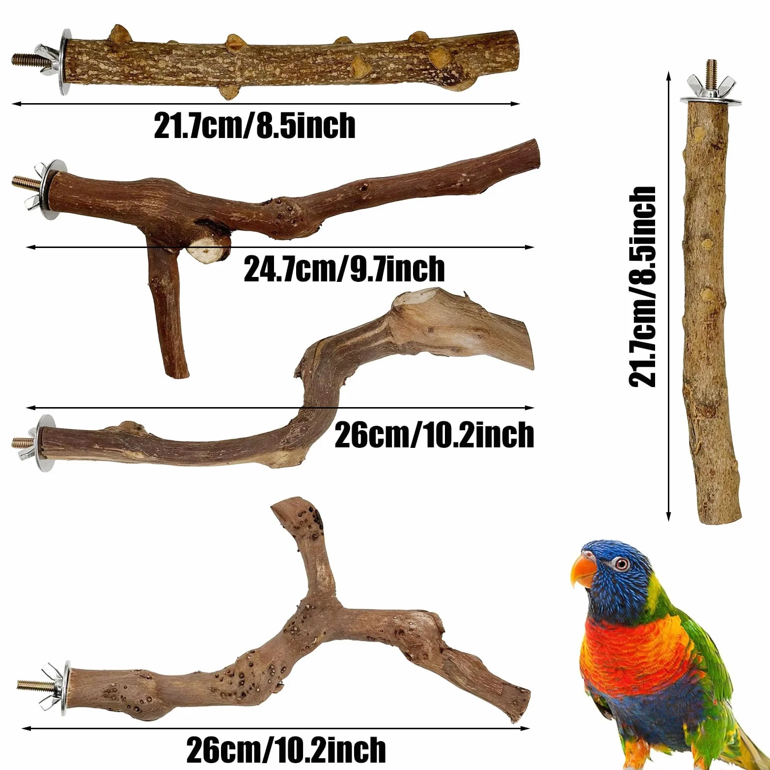 Woohome 5 Pz Posatoi in Legno di Uccelli, Posatoi per Uccelli in Legno di Uva, Trespolo per Uccelli e Pappagalli, Ramo D'uva Naturale Giocattolo Posatoi per Uccelli Legno Naturale per Cacatua